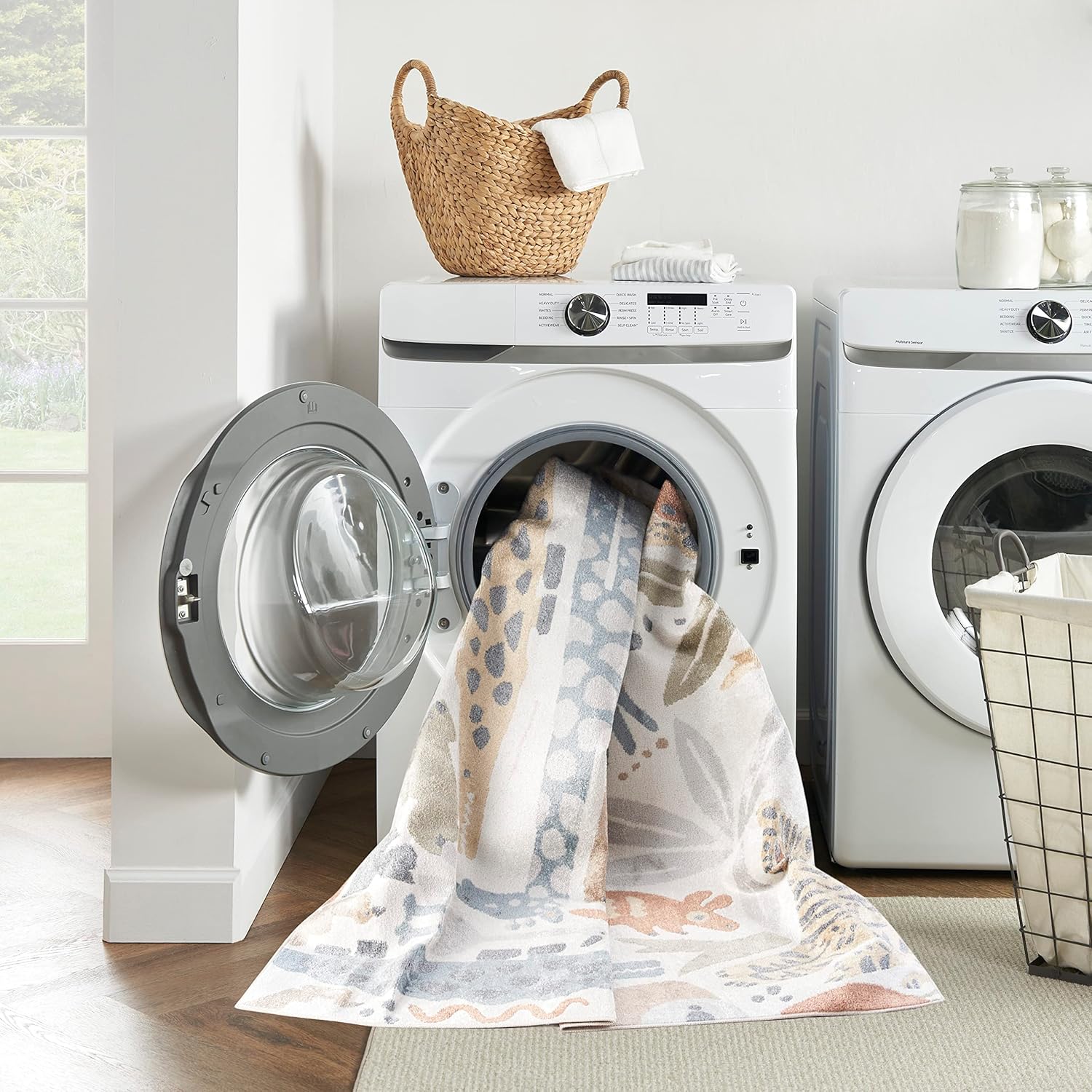 Nourison Astra – Alfombra lavable a máquina con diseño de animales marfil de 6 pies 7 pulgadas x 9 pies, fácil de limpiar, no se desprende,