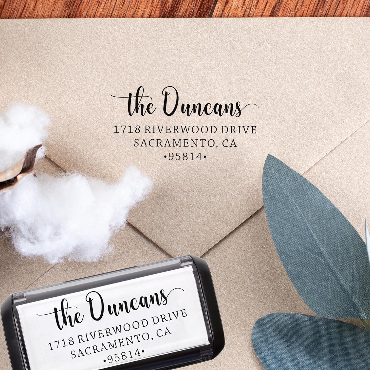 Sello de dirección y tinta autoentintado personalizado de The Duncans con nombre, sellos de dirección personalizados para parejas, sello de