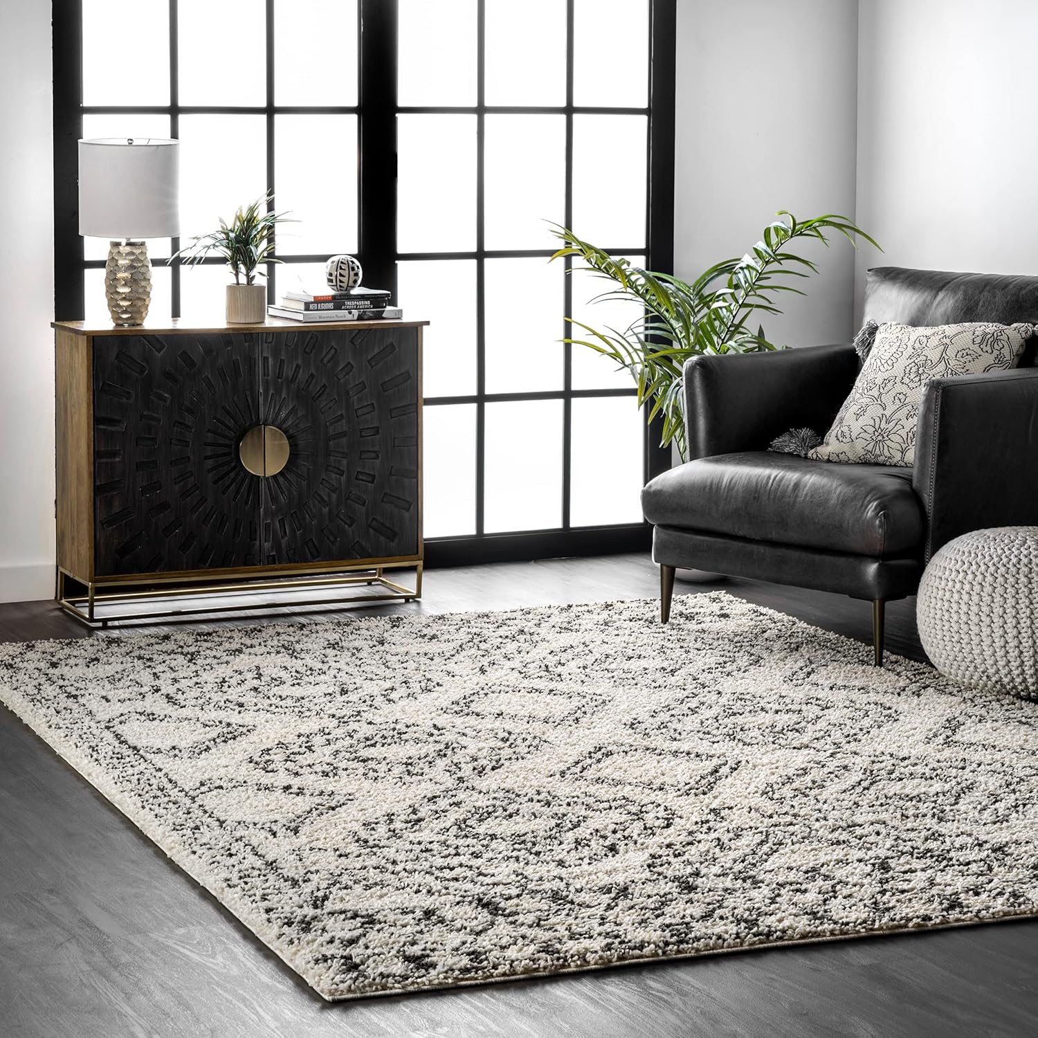nuLOOM Lacey – Alfombra geométrica marroquí de pelo largo, 9 x 12 pulgadas, color blanco roto