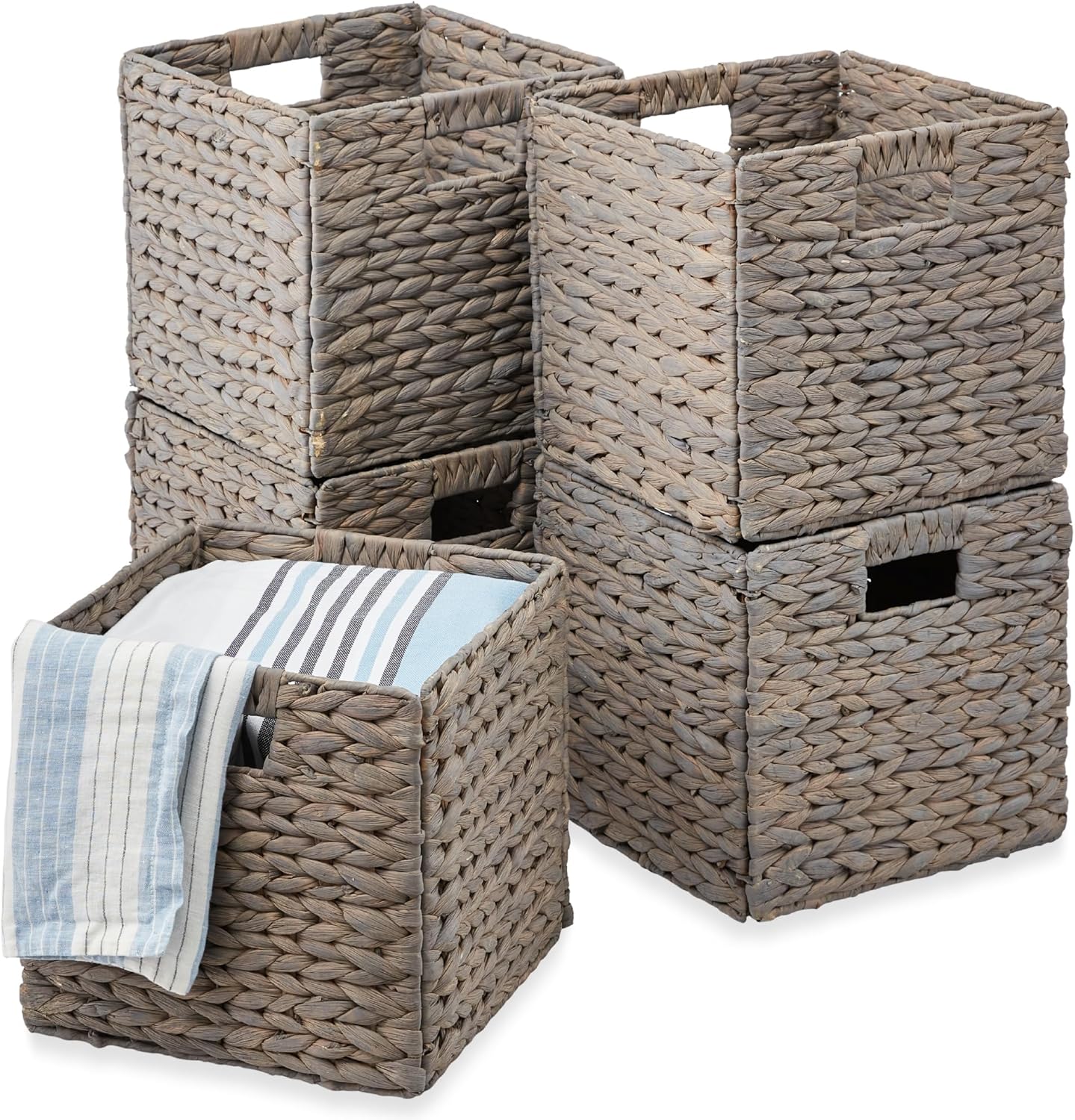 Best Choice Products Cestas de jacinto de 13 x 13 pulgadas, juego rústico de 5 organizadores de almacenamiento plegables multiusos, bolsas de