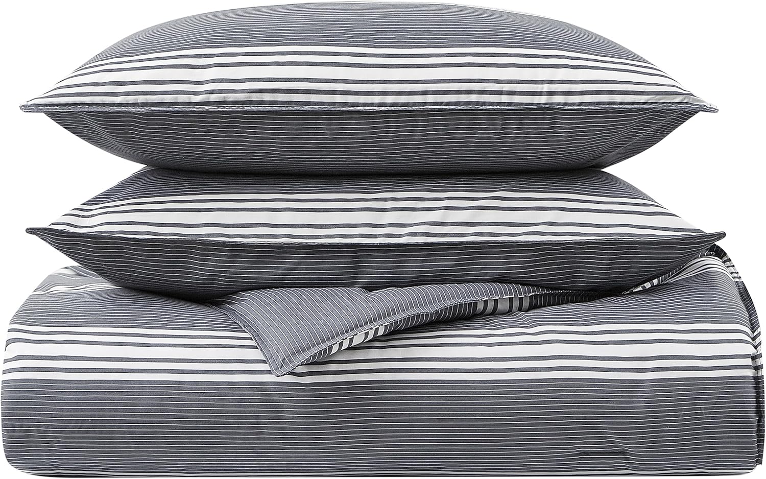 Nautica – Juego de edredón tamaño King, ropa de cama reversible de algodón con fundas a juego, elegante decoración del hogar (gris oscuro, King)