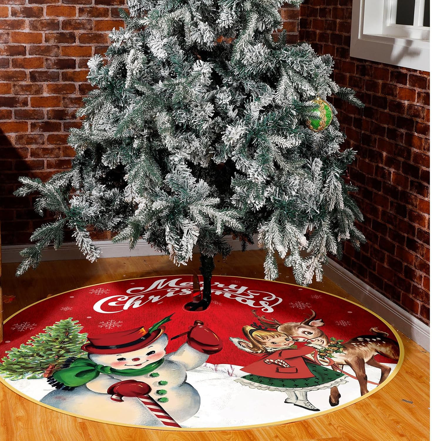 Falda de árbol de Navidad vintage, alfombra rústica para árbol de Navidad, falda de árbol de Halloween, muñeco de nieve de 48 pulgadas con bufanda,