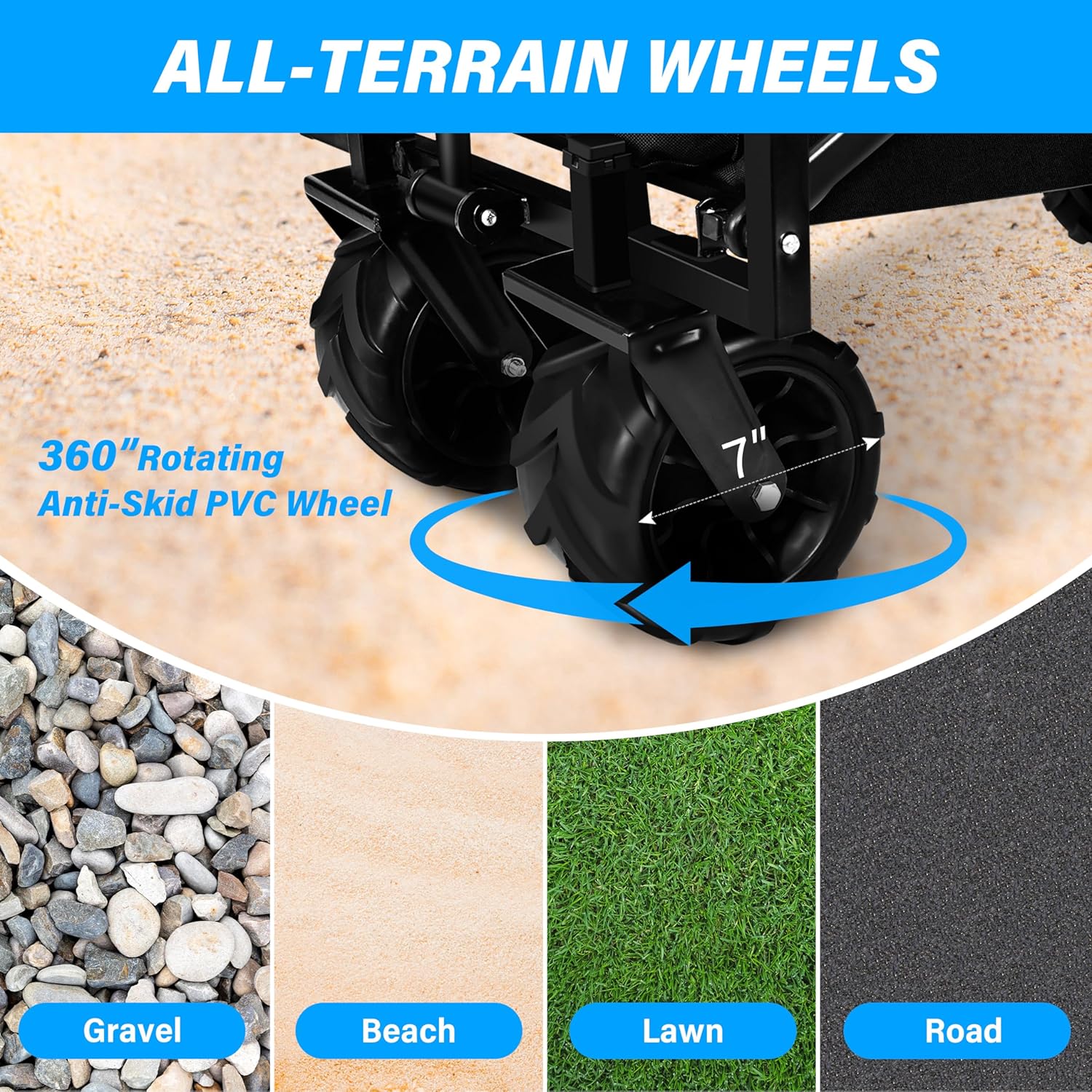YSSOA Carro plegable plegable, vagón de playa para arena con ruedas grandes, carro de utilidad plegable resistente, carrito de jardín portátil con