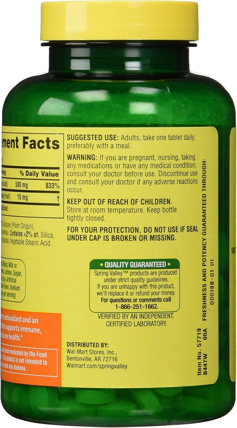 Spring Valley – Vitamina C con escaramujos 500 mg, paquete doble, 250 tabletas cada botella