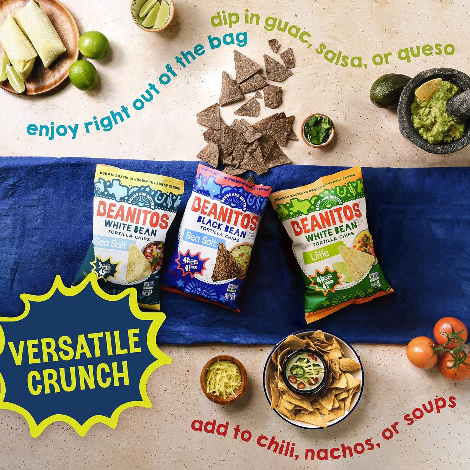 Beanitos Chips de frijol  Paquete variado  Paquete de 6 bolsas de 5 onzas  Chips de tortilla de frijoles blancos y chips de tortilla de frijoles