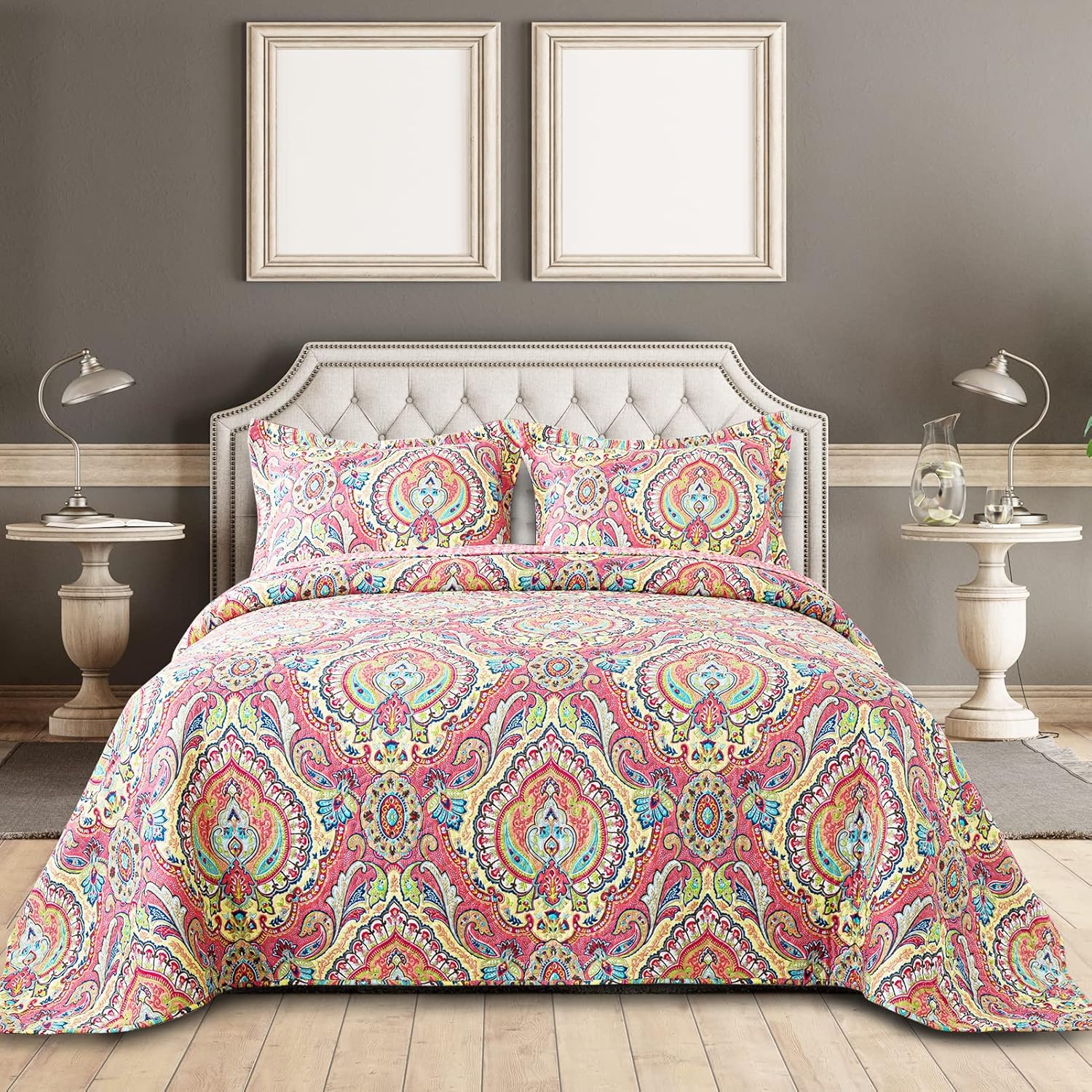 Juego de ropa de cama de microfibra tamaño Queen para cama, colcha reversible acolchada bohemia