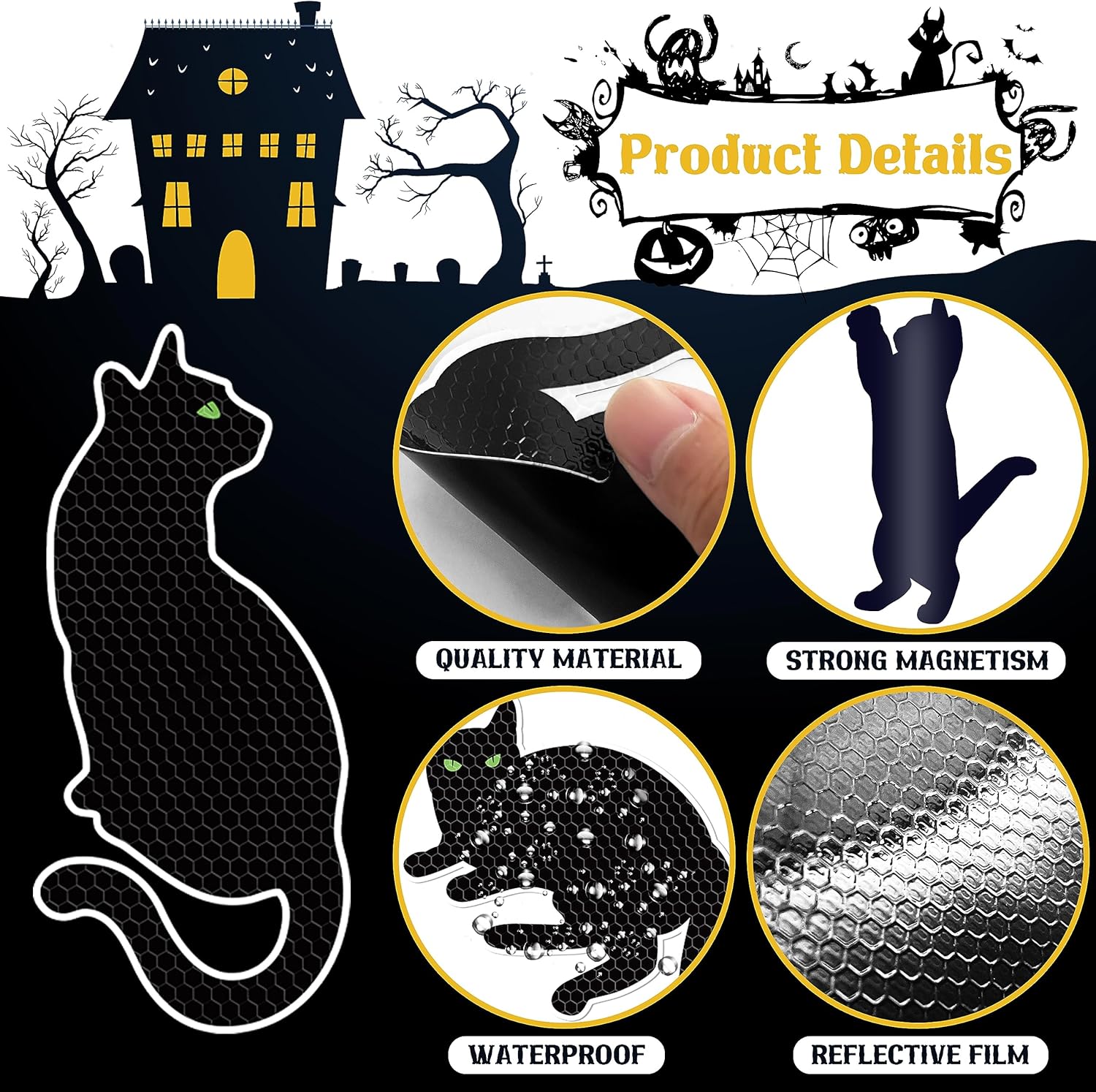 Imanes reflectantes de Halloween para automóvil, 20 unidades, calcomanías magnéticas de Halloween para automóvil, calcomanías de nevera, puerta de