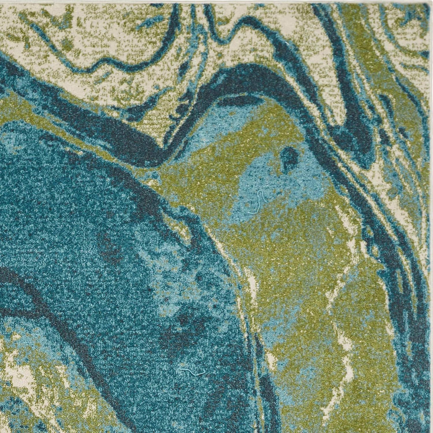 Kas Rugs Watercolors – Alfombra abstracta de mediados de siglo, color verde azulado, 5 pies x 7 pies 6 pulgadas
