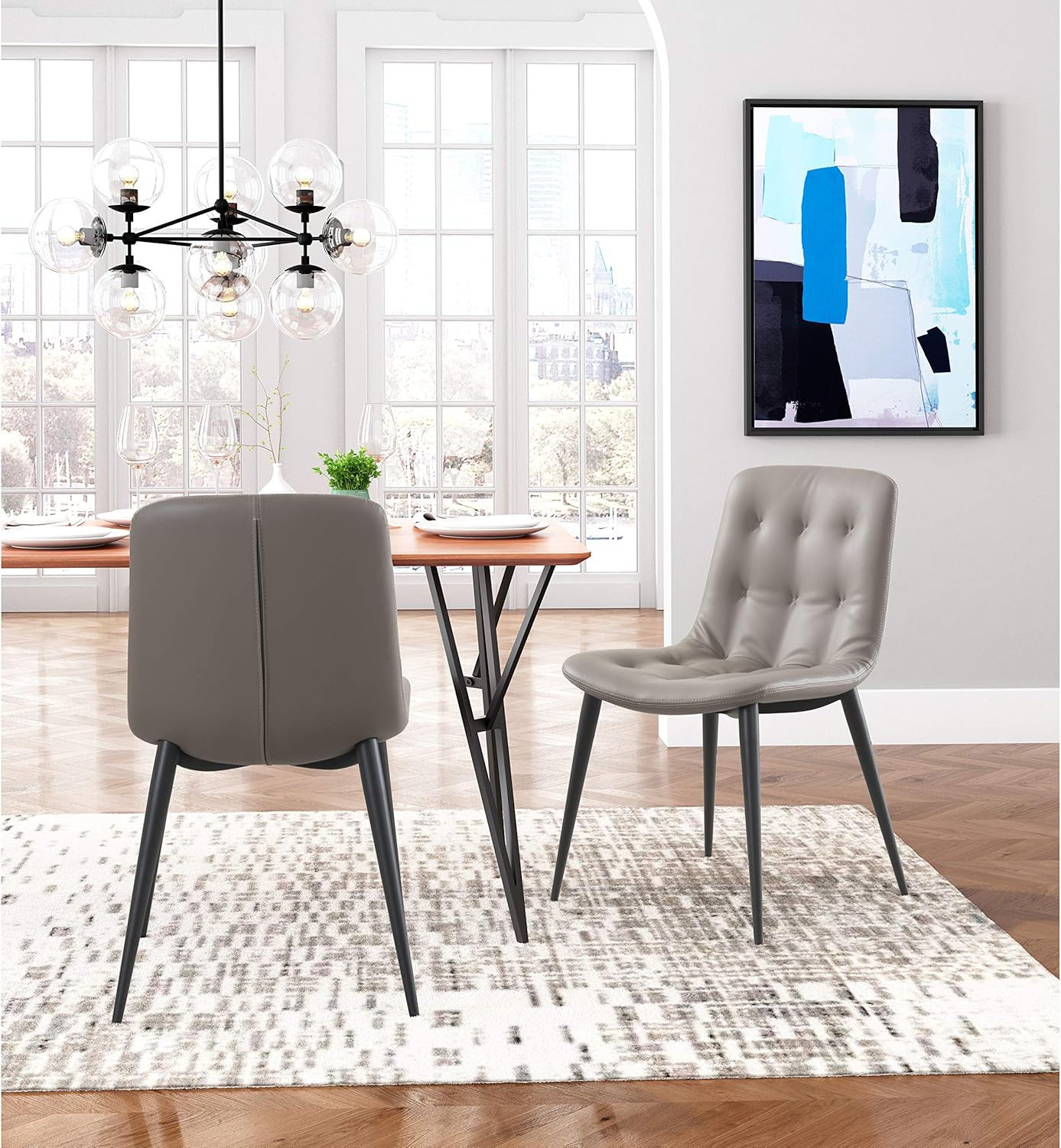 Zuo Modern Tangiers Juego de sillas de comedor de acero, espuma, cuero sintético gris topo, capacidad de peso interior de 280 libras Dimensiones