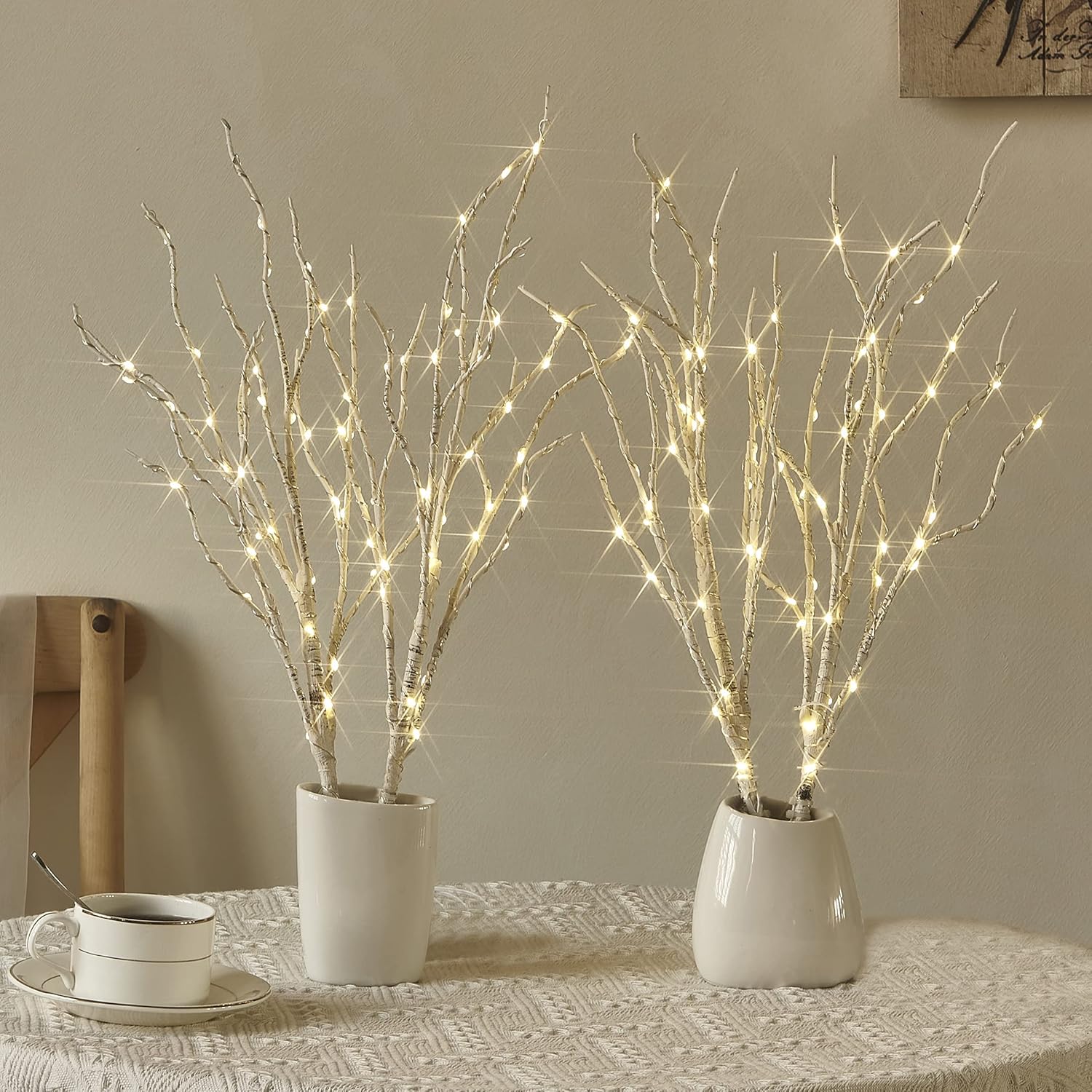 Birchlitland Ramas de abedul iluminadas con temporizador, funciona con pilas, 18 pulgadas, 70 L, luces LED blancas cálidas, luces decorativas