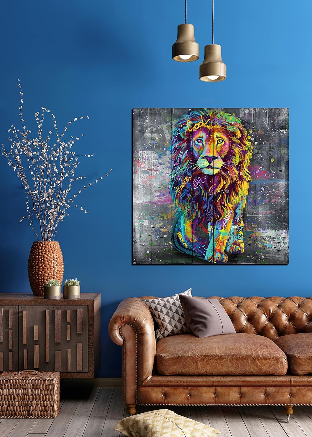 Xxliren Lienzo de grafiti con imágenes de león para sala de estar, tamaño grande, pintura de león, decoración de pared para decoración de habitación