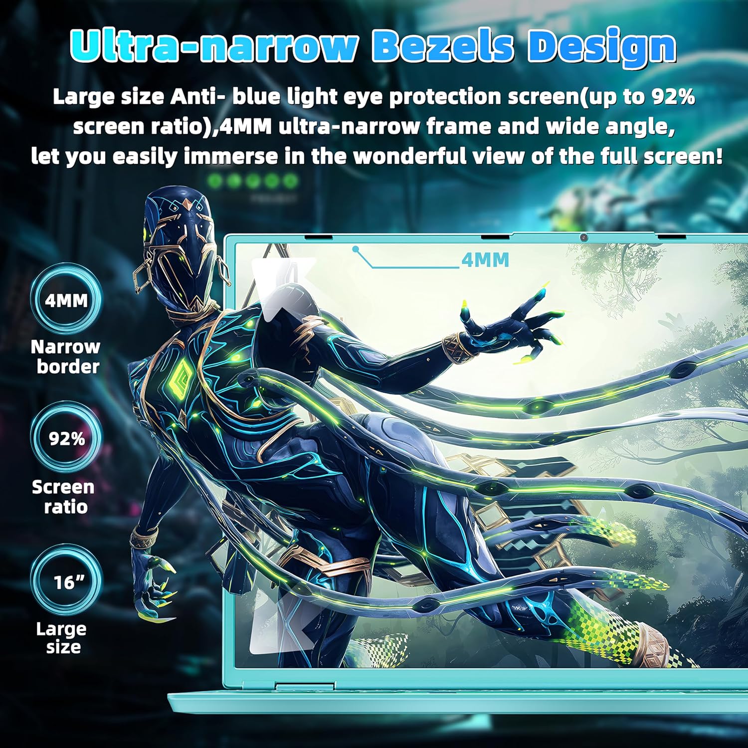 Win 11 ProOffice 2019 16″ Laptop Ultra-Narrow bezels 2.5K FHD(2560×1600) IPS Screen, Celeron N5095,16G RAM, 256GB SSD, Color Backlit KB, Fingerprint