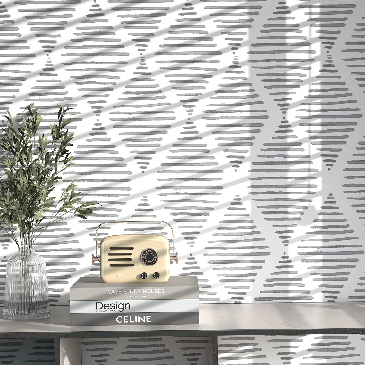 Papel tapiz moderno de rayas para despegar y pegar, papel de contacto blanco y negro de 17.7 x 78.7 pulgadas, papel tapiz geométrico autoadhesivo,