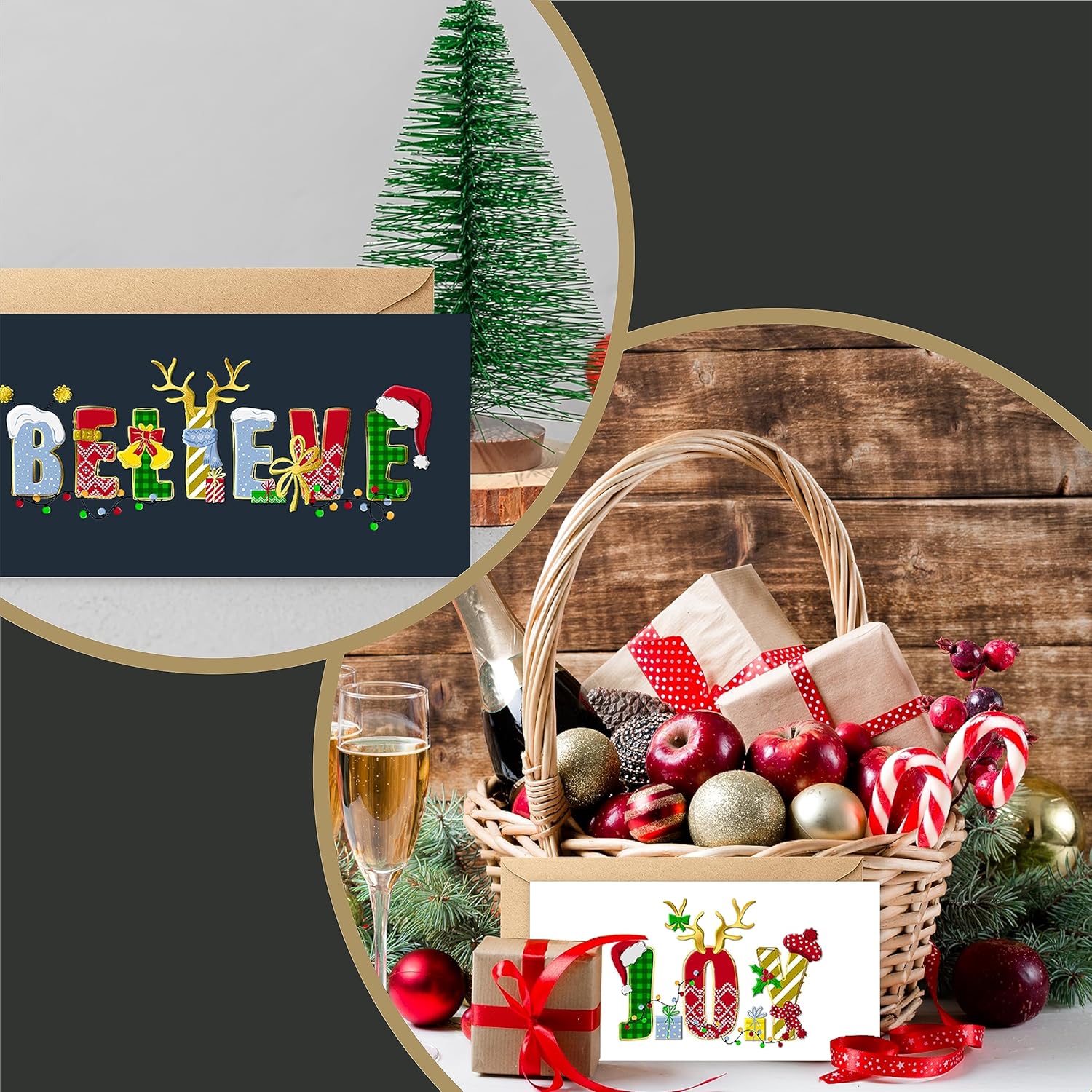easykart labels Surtido de 18 tarjetas de Navidad con sobres y calcomanías de sellado, 6 diseños temáticos navideños con efecto de lámina y relieve,