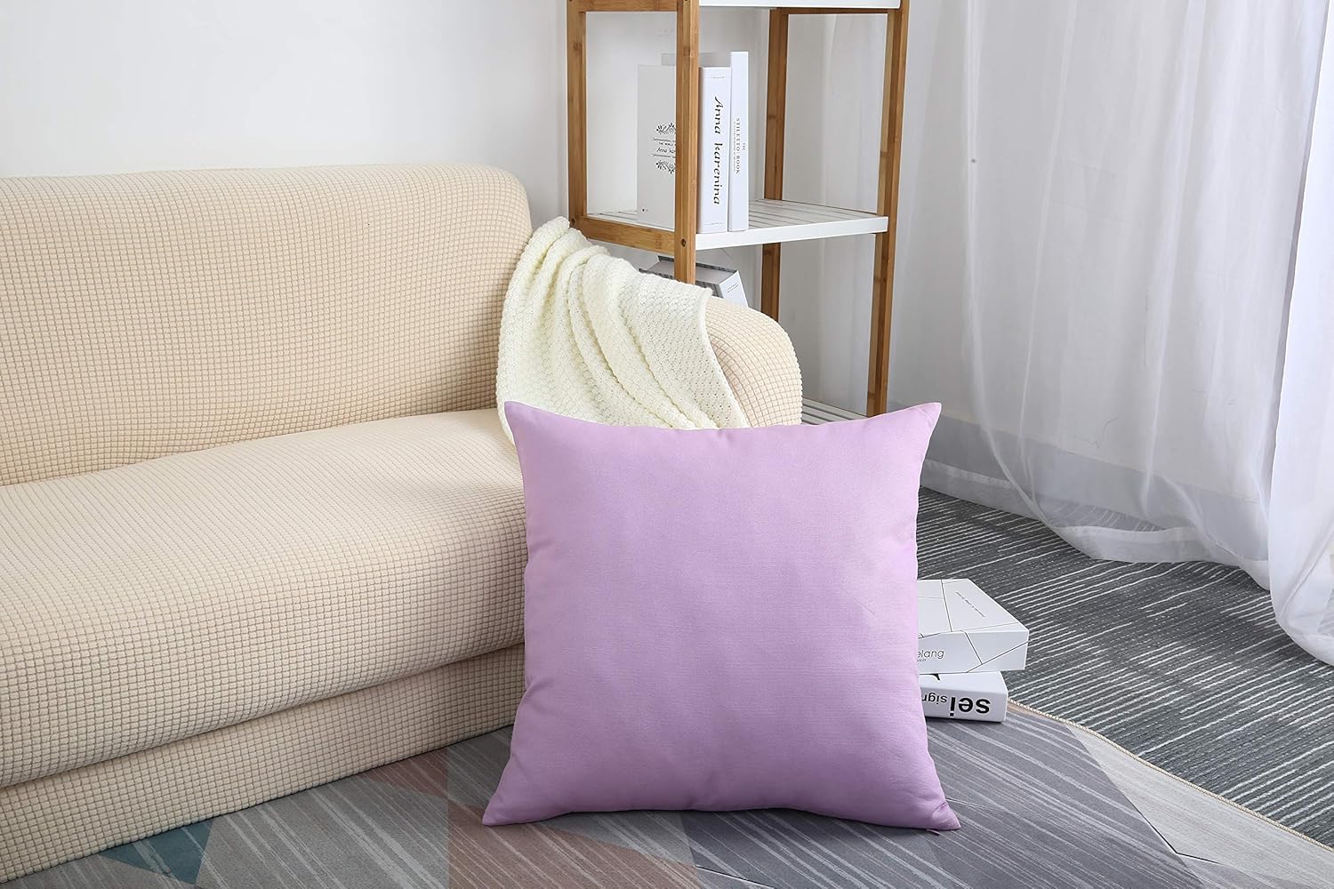 TangDepot – Funda de almohada hecha a mano 100% lona de algodón, Algodón, Lavanda púrpura claro