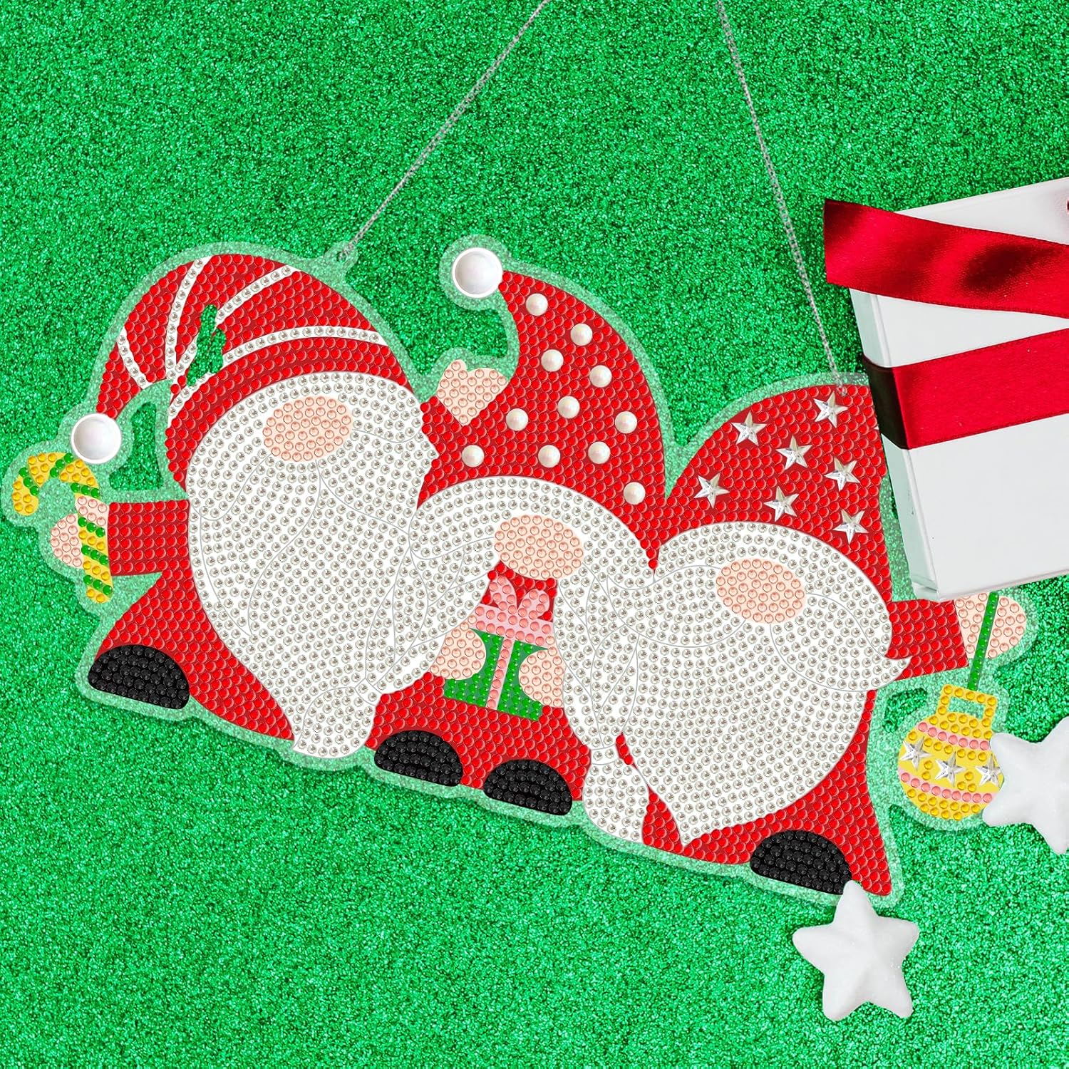 Christmas Santa Claus 5D Diamond Art Painting Kits Crystal Hanging Pendant DIY Art Pendant Kit Rhinestone Acrylic Wall Home Decor