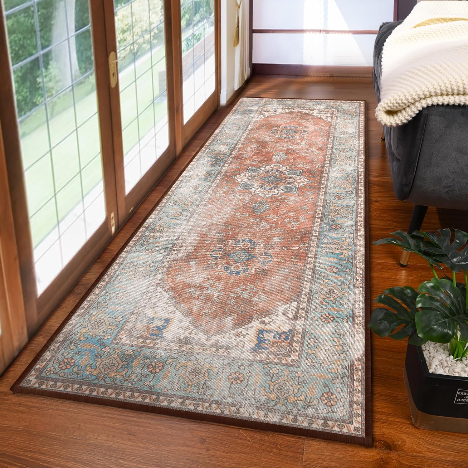 YJ.GWL Alfombra vintage de 2 x 6 pulgadas, lavable con estampado floral, para pasillo, cocina, lavandería, alfombra suave de pelo bajo para entrada,