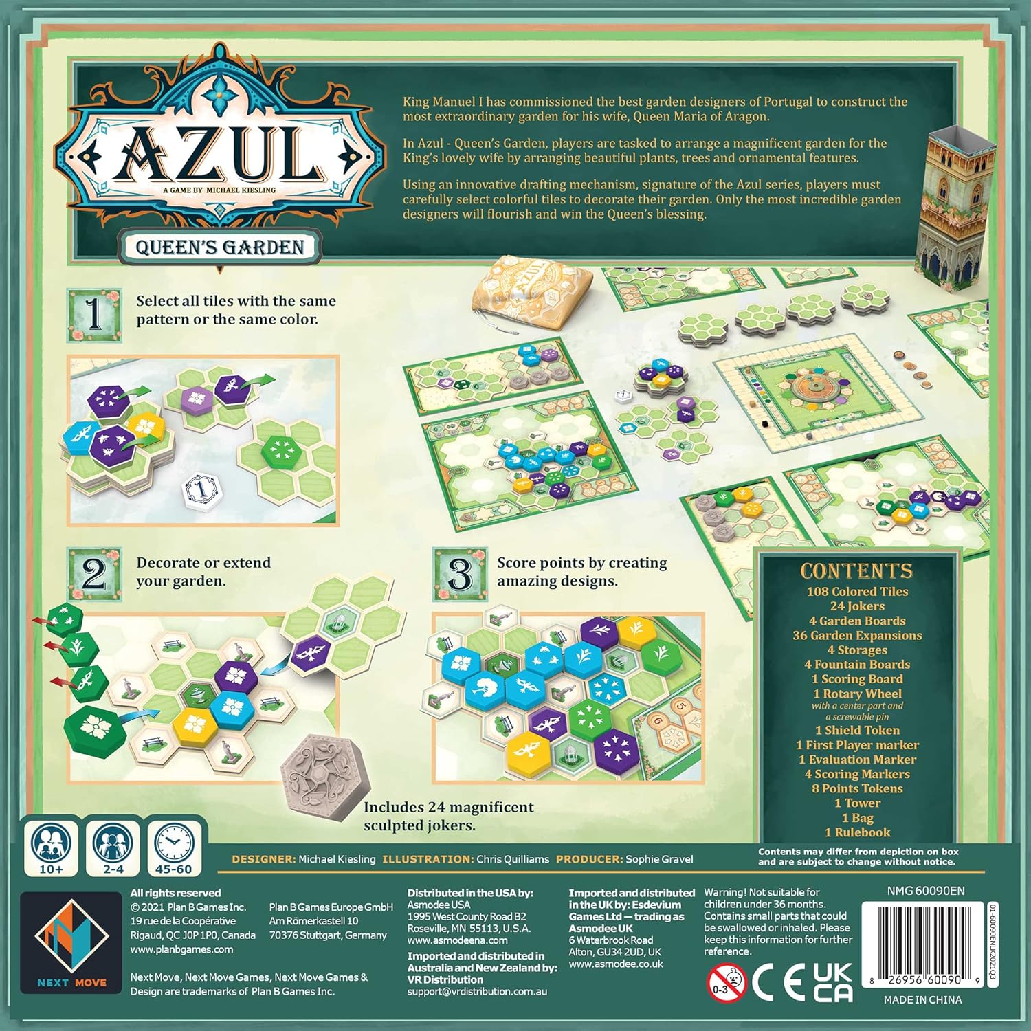 Azul Queen’s Garden – Juego de mesa – Crea un paraíso real! Juego de estrategia de colocación de mosaico para niños y adultos, mayores de 10 años,