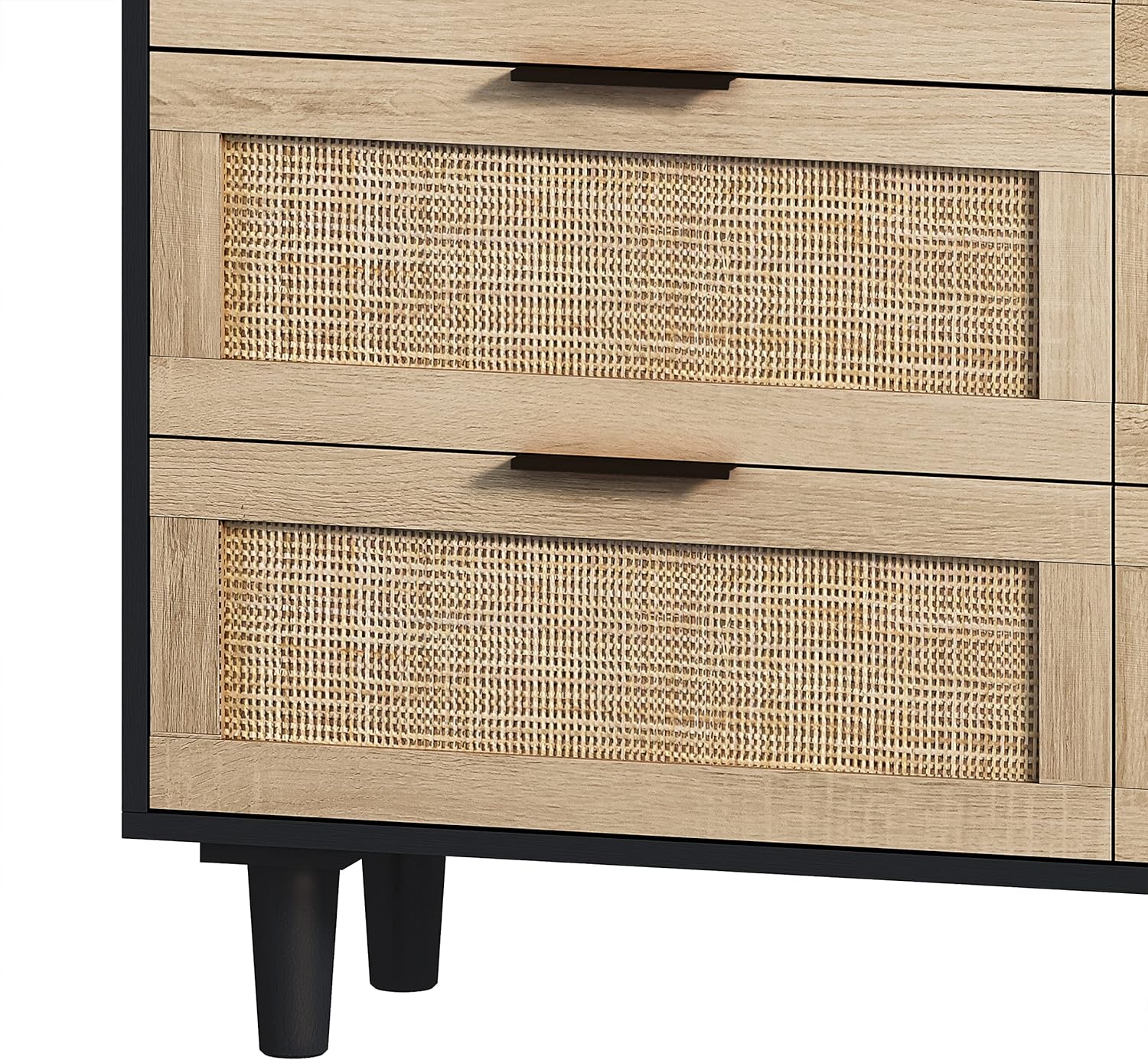 Cómoda con 6 cajones de 43.31 pulgadas, moderna cómoda de ratán con 6 cajones, armario de almacenamiento de madera para dormitorio, sala de estar,