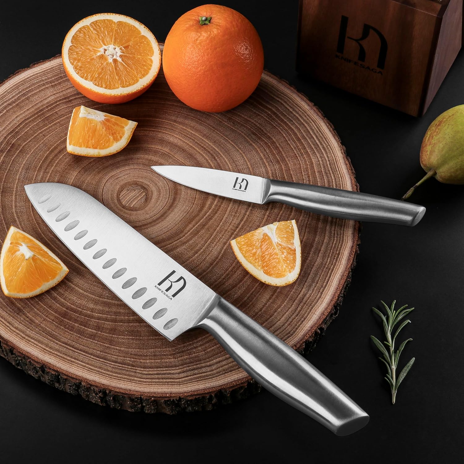 KnifeSaga – Juego de cuchillos de cocina de 14 piezas de acero inoxidable japonés de alto carbono con afilador integrado, juego de cuchillos de chef