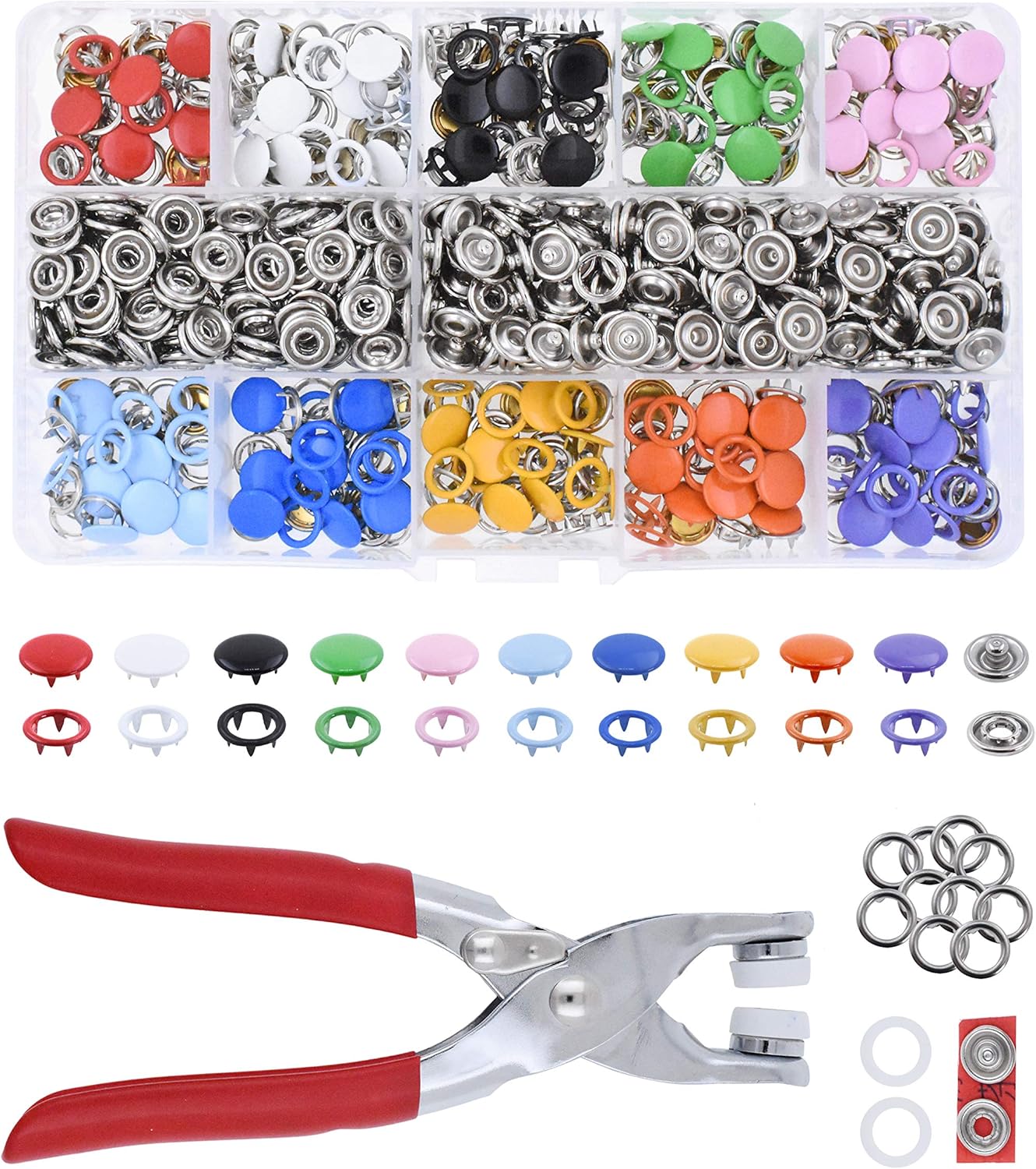 Mandala Crafts Kit de botones a presión de metal  Botones a presión y herramienta de cierre a presión  Botones de presión de metal coloridos de