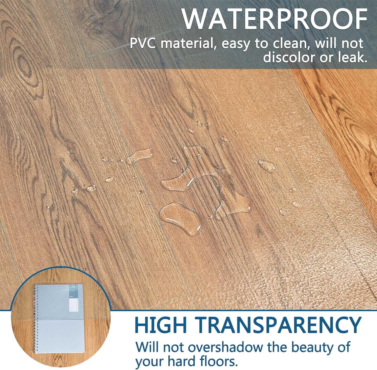 Tapete para silla para suelo de madera dura, 48 x 48 pulgadas, tapete protector de piso transparente para oficina, tapete de escritorio fácil de