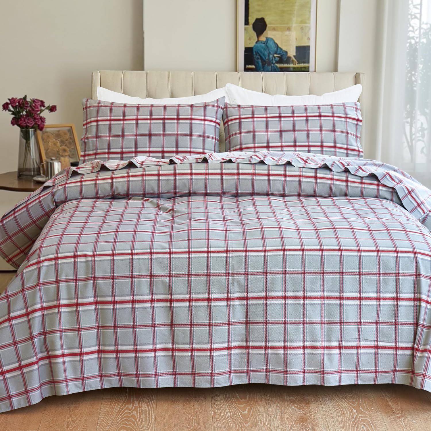 Elegant Comfort Juego de sábanas suaves de franela de 100% algodón turco, 4 piezas, calidad premium, sábana bajera con bolsillo profundo, ultra