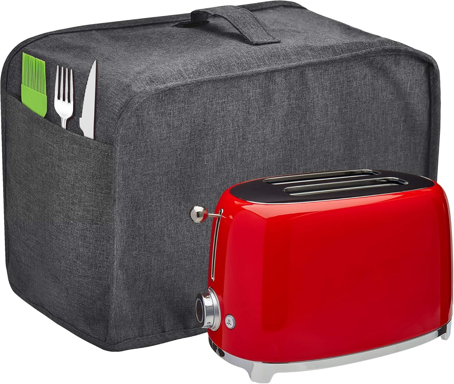 Funda para tostadora con 2 bolsillos, puede contener cuchillos y pinzas para tostadora, cubierta para electrodomésticos con asa superior, protección