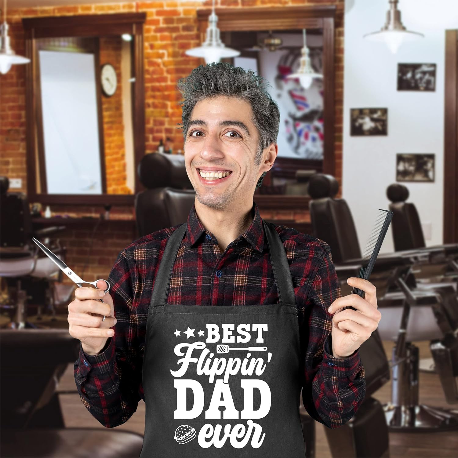Divertido delantal de cocina para papá, delantal de parrilla para hombres con 2 bolsillos grandes, correa ajustable para el cuello, regalo para