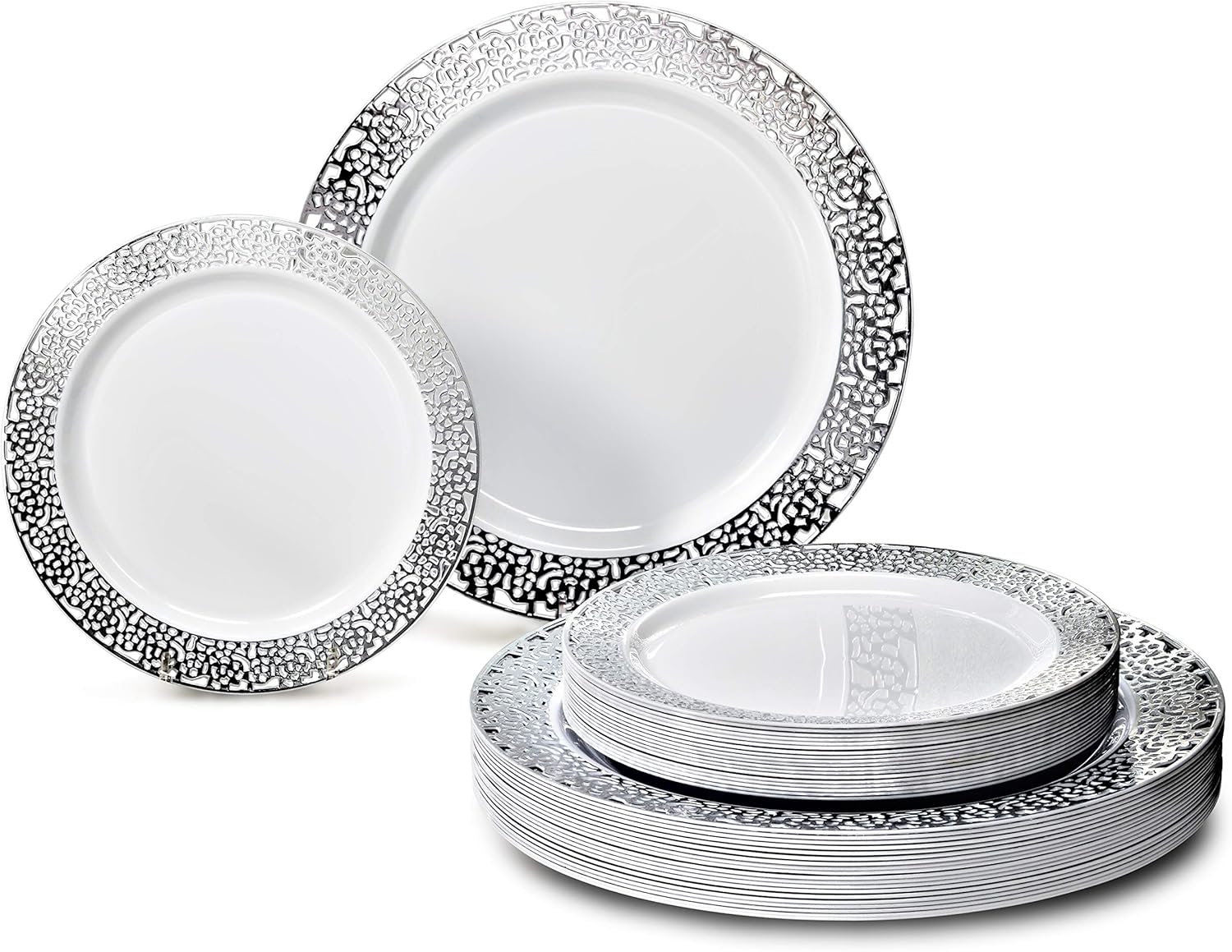 Ocasiones- Juego de 120 platos de plástico desechables  platos de cena 60 x 10.25 pulgadas + plato de ensaladapostre de 60 x 7.5 pulgadas