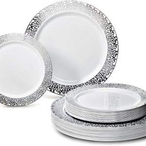 Ocasiones- Juego de 120 platos de plástico desechables platos de cena 60 x 10.25 pulgadas + plato de ensaladapostre de 60 x 7.5 pulgadas Ocasiones- Juego de 120 platos de plástico desechables platos de cena 60 x 10.25 pulgadas + plato de ensaladapostre de 60 x 7.5 pulgadas