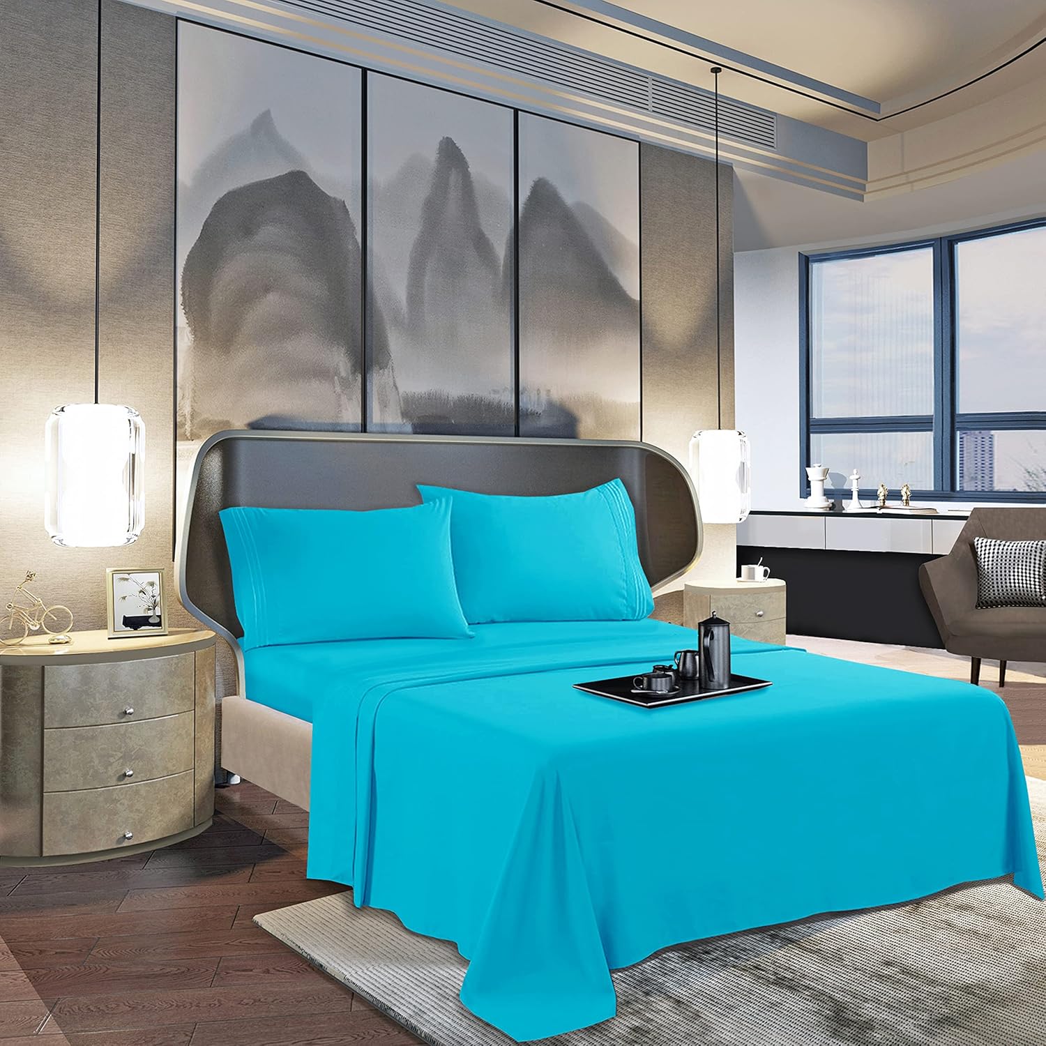 Mocassi Juego de sábanas tamaño matrimonial, sábanas y fundas de almohada de lujo para hotel de 1800 Premier, sábanas ultrasuaves, transpirables y