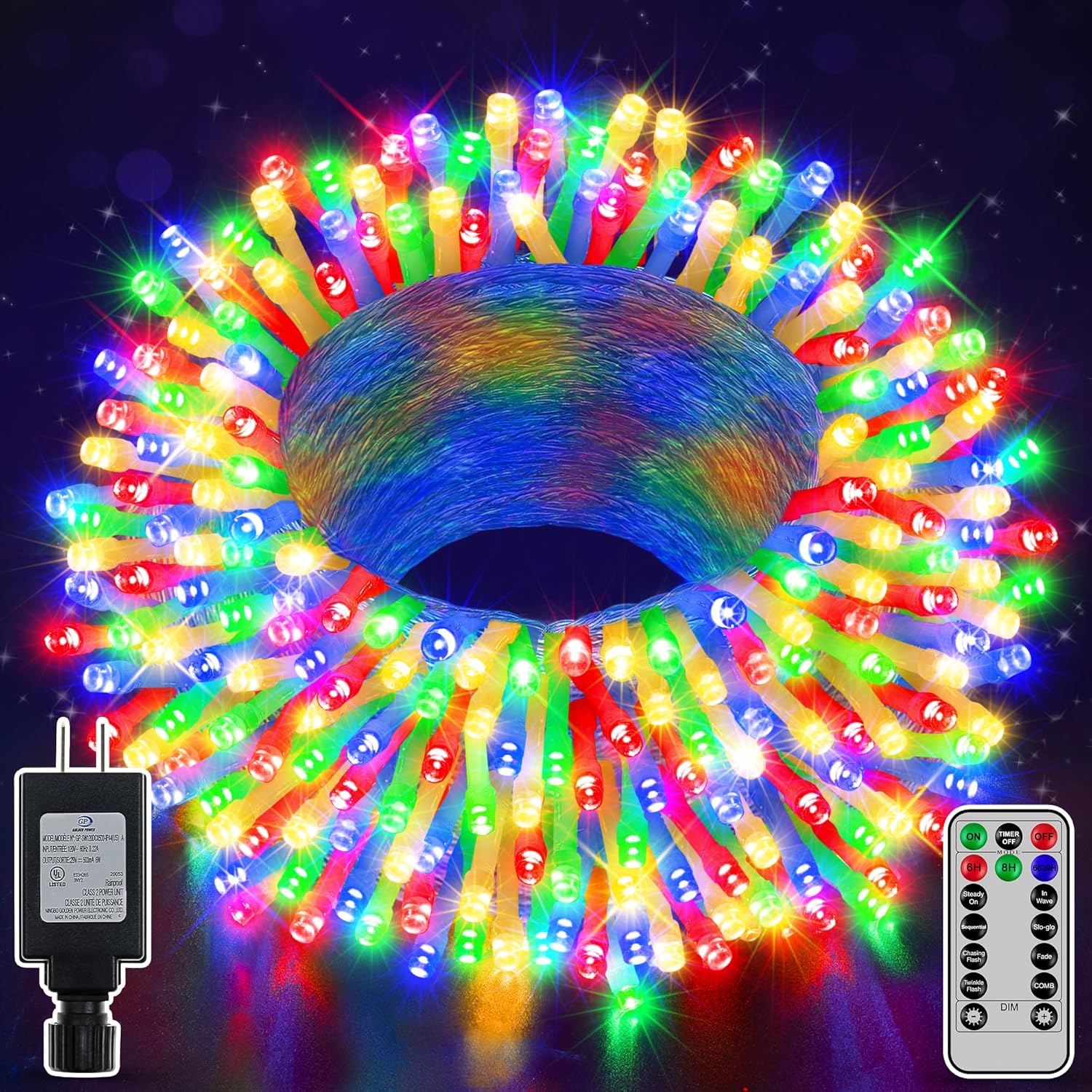 Luces de Navidad de 197 pies, 600 luces LED para exteriores, impermeables, 8 modos de iluminación, cadena de luces con control remoto y