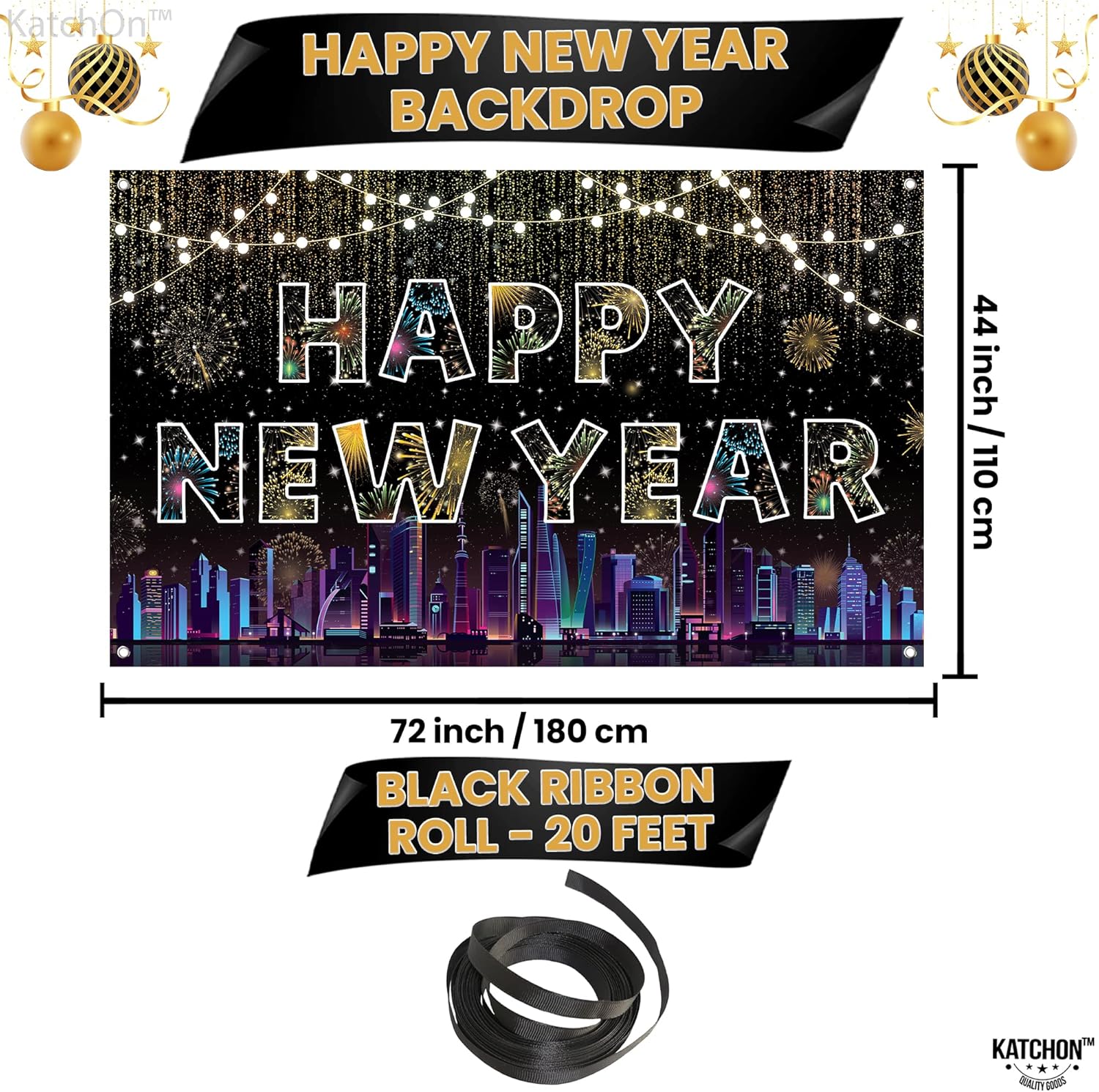 KatchOn, Cartel XtraLarge de feliz año nuevo  72 x 44 pulgadas  Decoraciones coloridas de feliz año nuevo 2024  Fondo de feliz año nuevo,