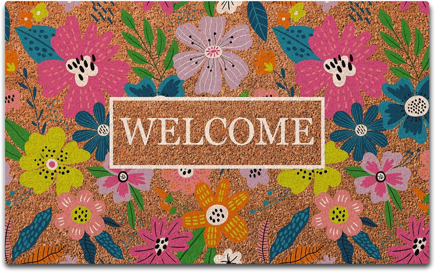 MsMr Felpudo divertido para interiores y exteriores, tapete para puerta delantera, diseño de flores, con parte trasera de goma, antideslizante,