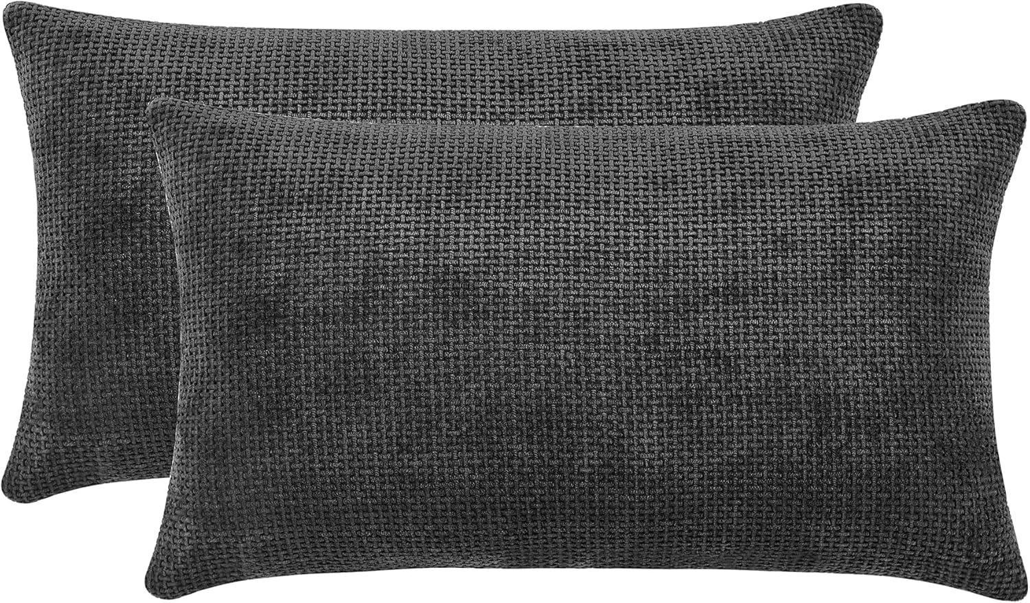 WLNUI Juego de 2 fundas de almohada lumbares negras de 12 x 20 pulgadas, lujosas fundas de almohada de felpilla decorativas rectangulares oblongas