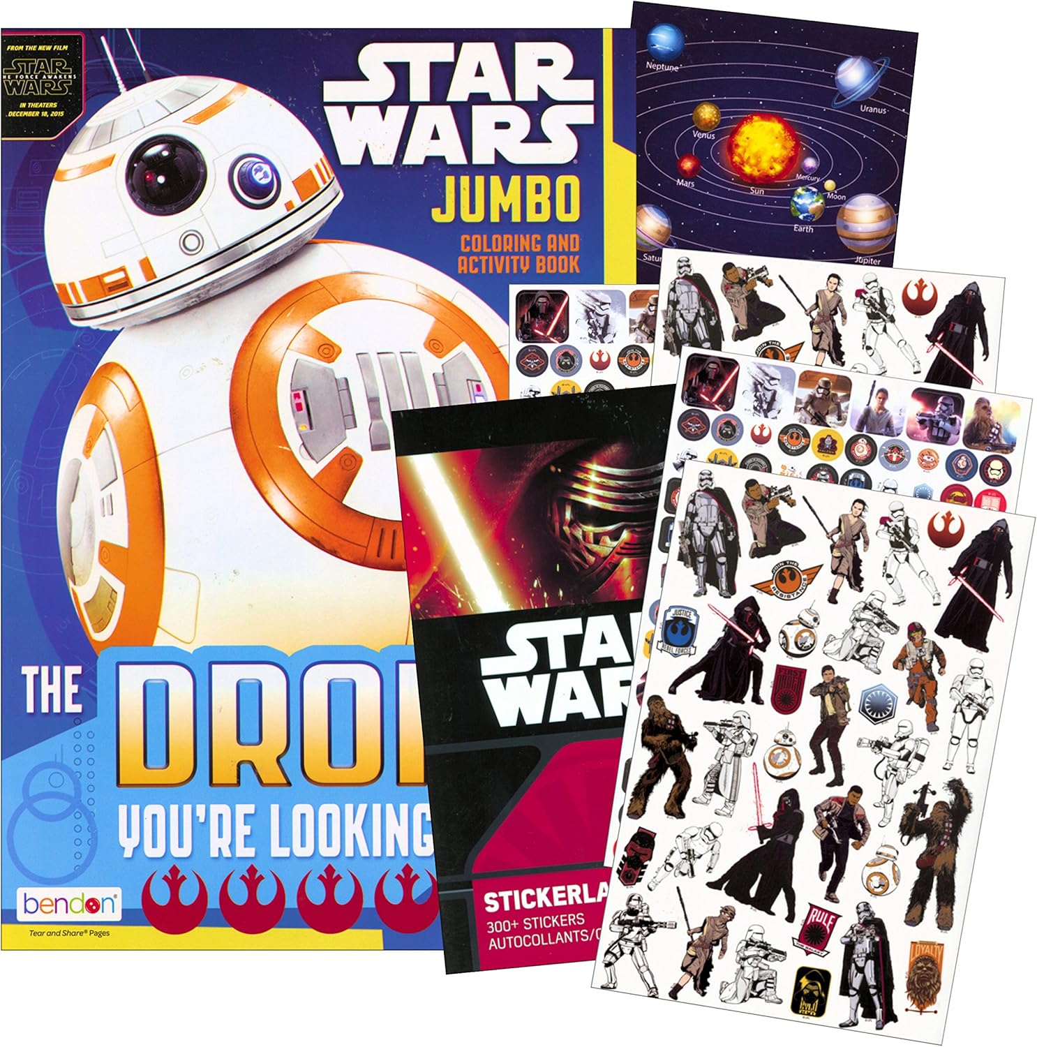 Libro para colorear de Star Wars con calcomanías, incluye calcomanía del sistema solar adicional