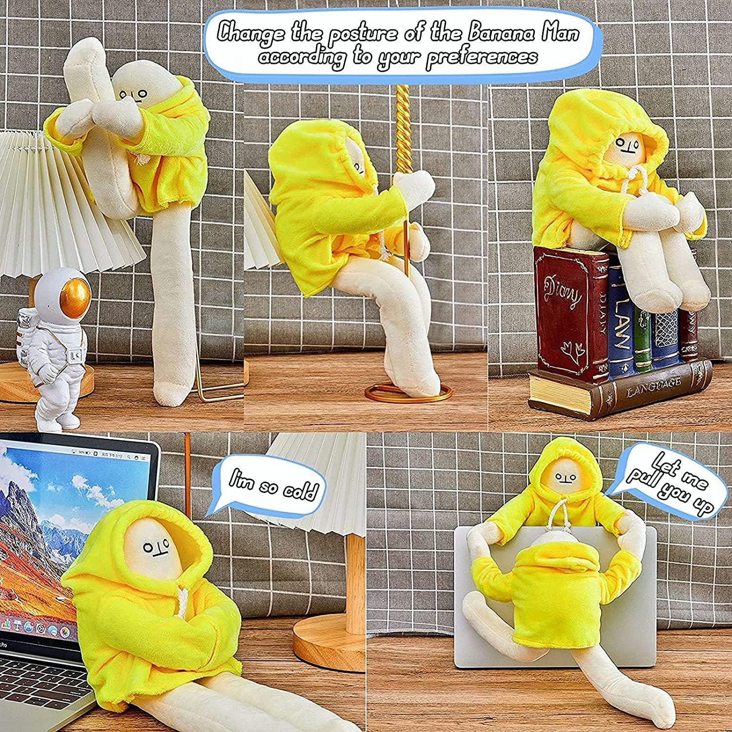 Juguete de peluche de Banana Man, 25.6 pulgadas, extraño muñeco de plátano con imán, divertido juguete de descompresión posable, animales de