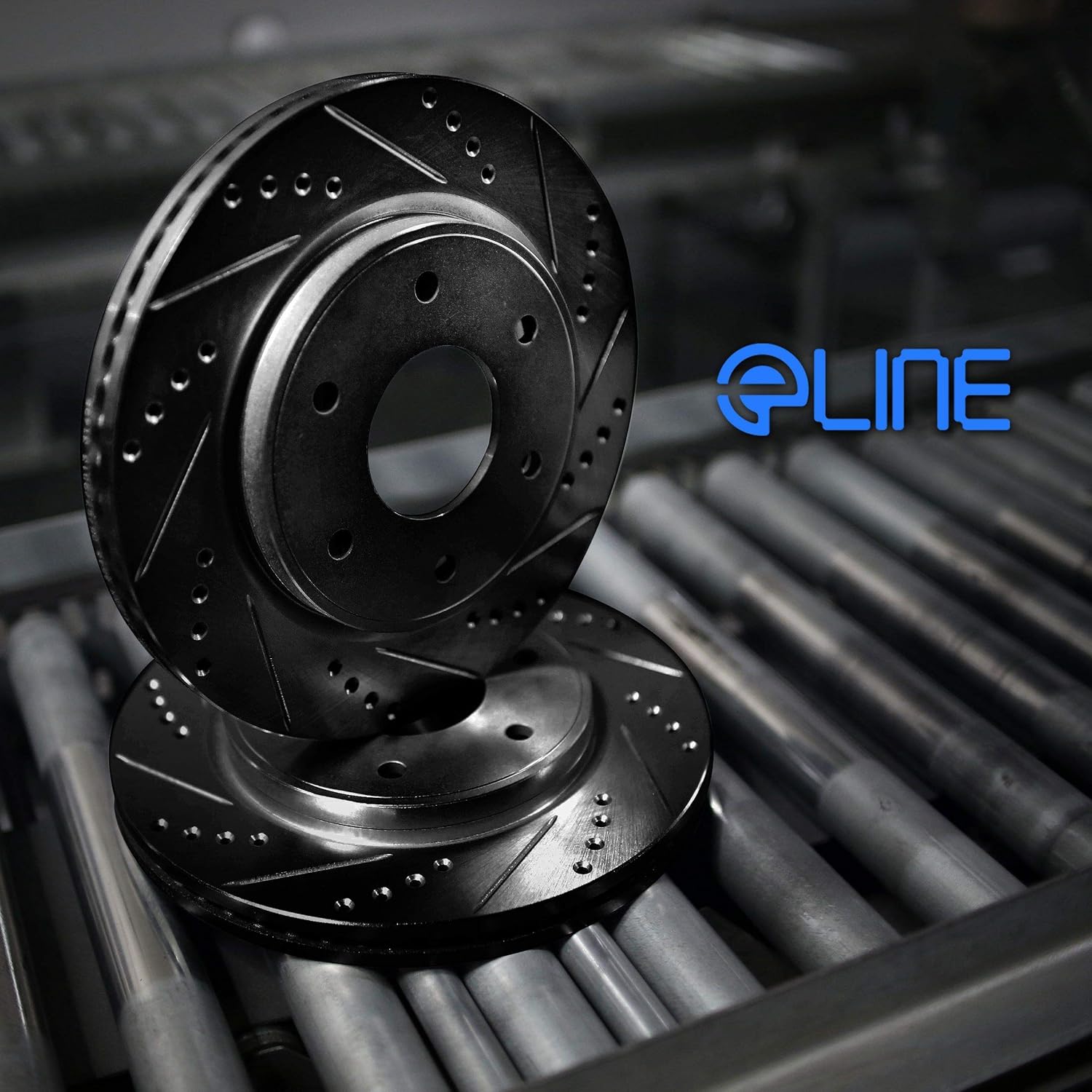 Para Volvo S90, V90, XC60, S60, V60, V60, XC40 R1 Concepts Front Black Zinc Cross Perforated Rotores de freno ranurados