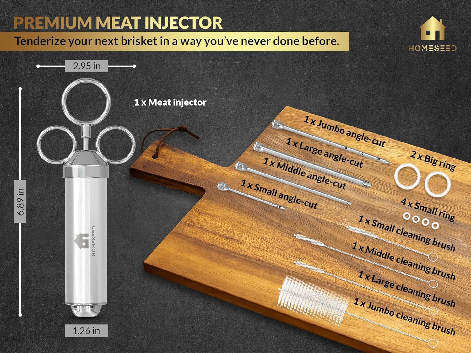 HOMESEED Inyector de carne – Inyector de adobo para ahumar y asar a la parrilla – Incluye 4 agujas de inyección y suministros de limpieza – Hecho de