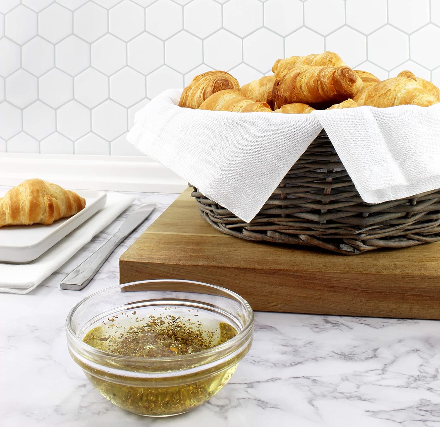 AuldHome – Canastas redondas para pan (lavado gris, paquete de 2), cesta redonda de mimbre tejida rústica para cocina, hogar y almacenamiento