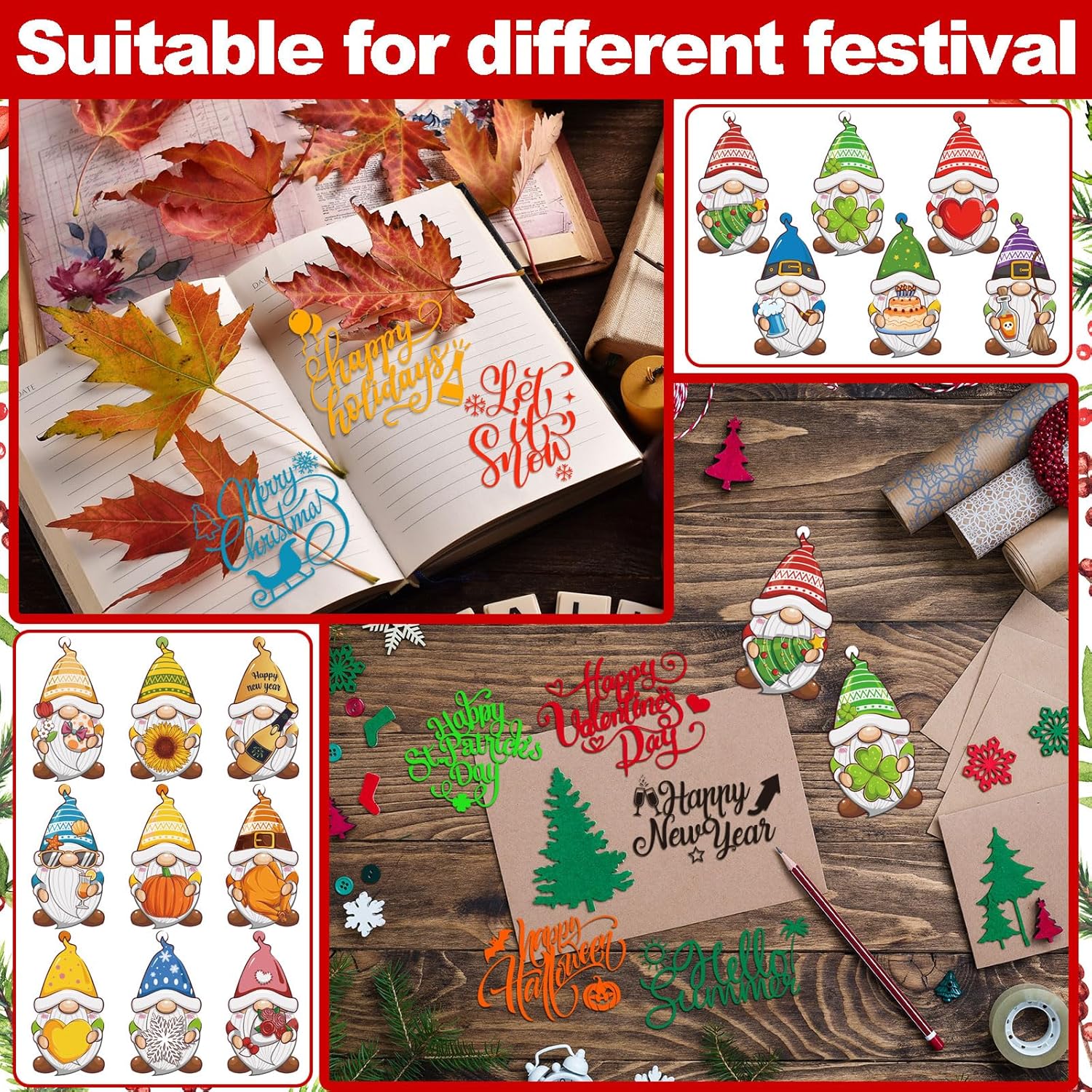 Lasnten Troquelado de Navidad para hacer tarjetas, palabras de bendición, gnomos, troquelados, álbumes de recortes para Navidad, Halloween, día de