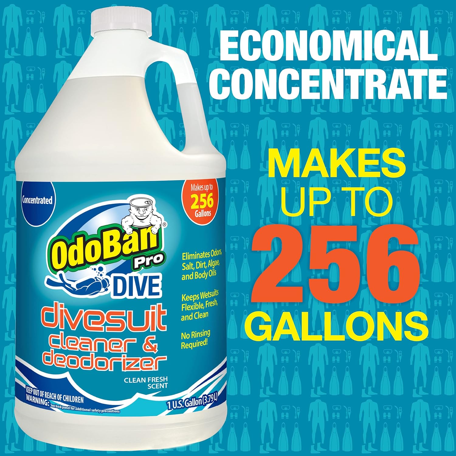 OdoBan Dive No-Rinse – Limpiador concentrado para trajes de neopreno, 1 galón