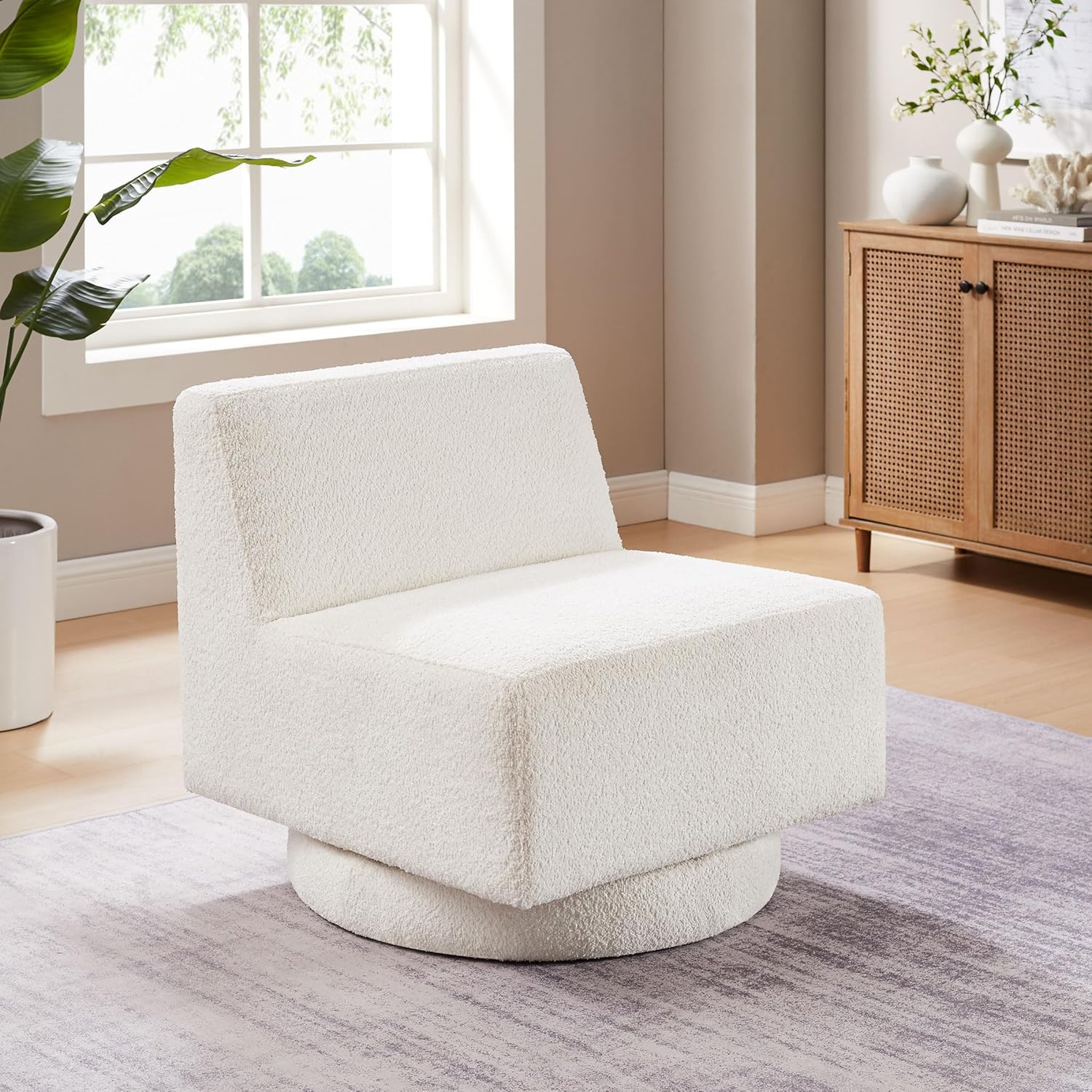 Silla giratoria de 360 grados, cómoda silla de sofá de lectura perezosa de tamaño grande, adecuada para sala de estar y dormitorio, color blanco