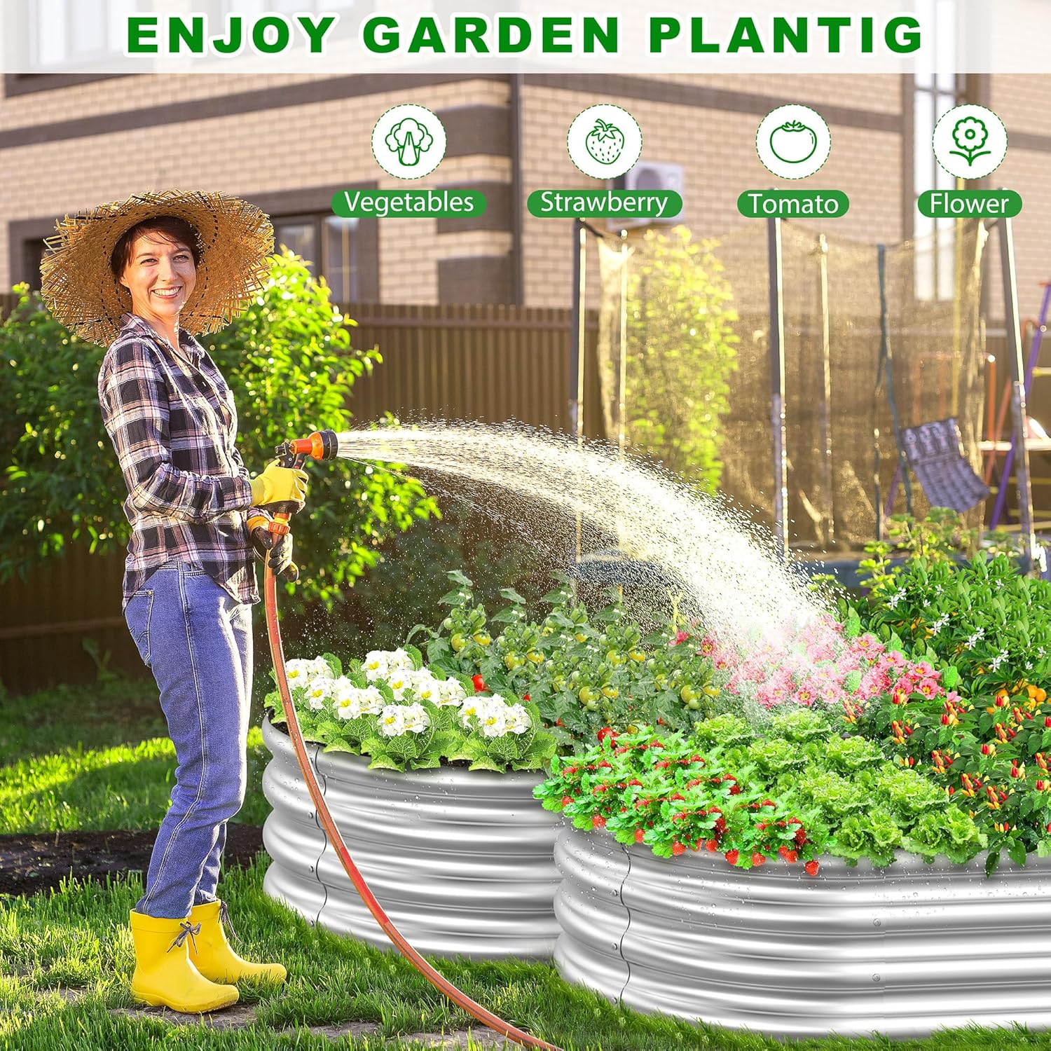 2 camas de jardín elevadas de acero galvanizado de 7 x 3 x 1 pies, caja grande de acero galvanizado para exteriores para fácil de hacer y limpiar,
