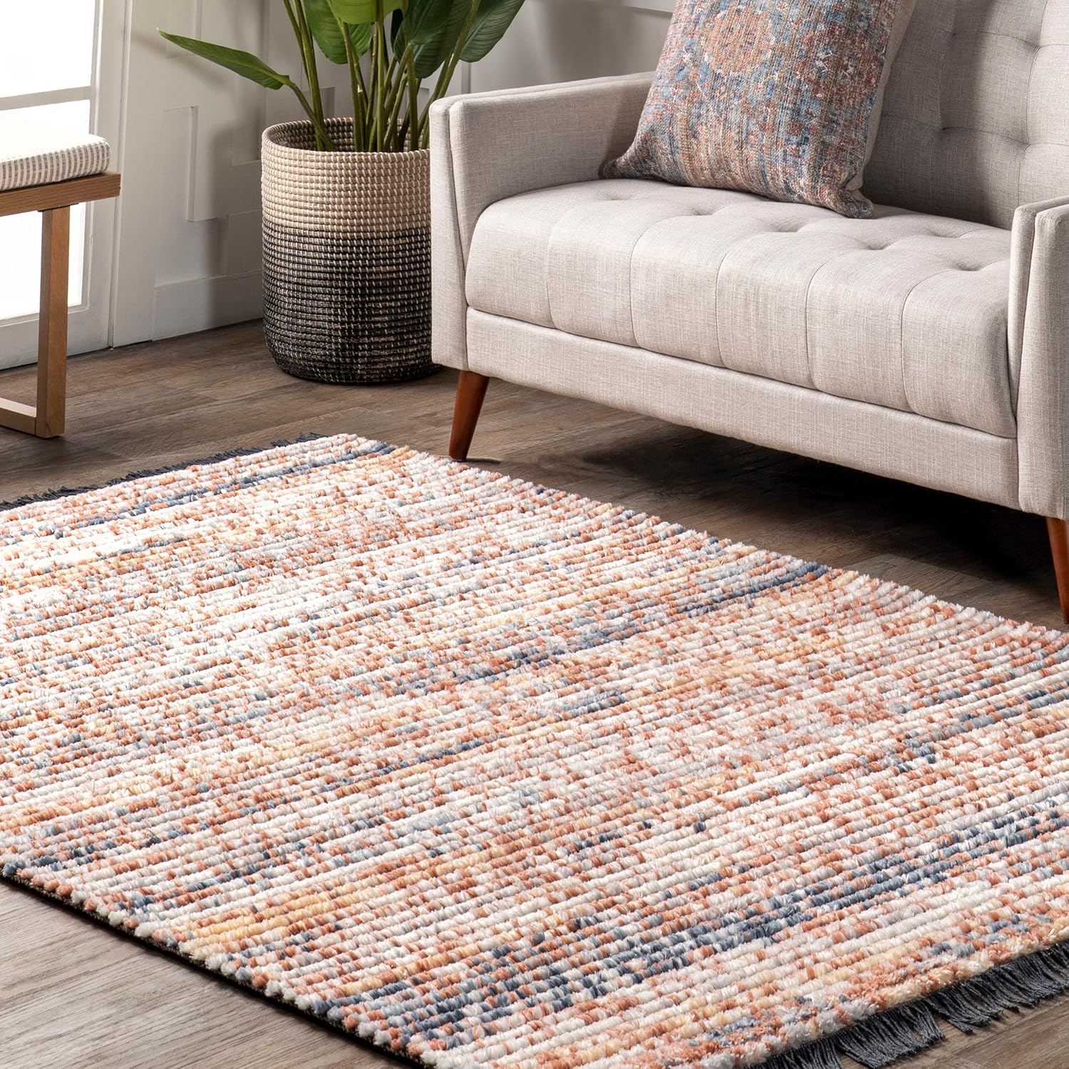 nuLOOM Liesi – Alfombra de área de transición con flecos, 4 x 6, naranja