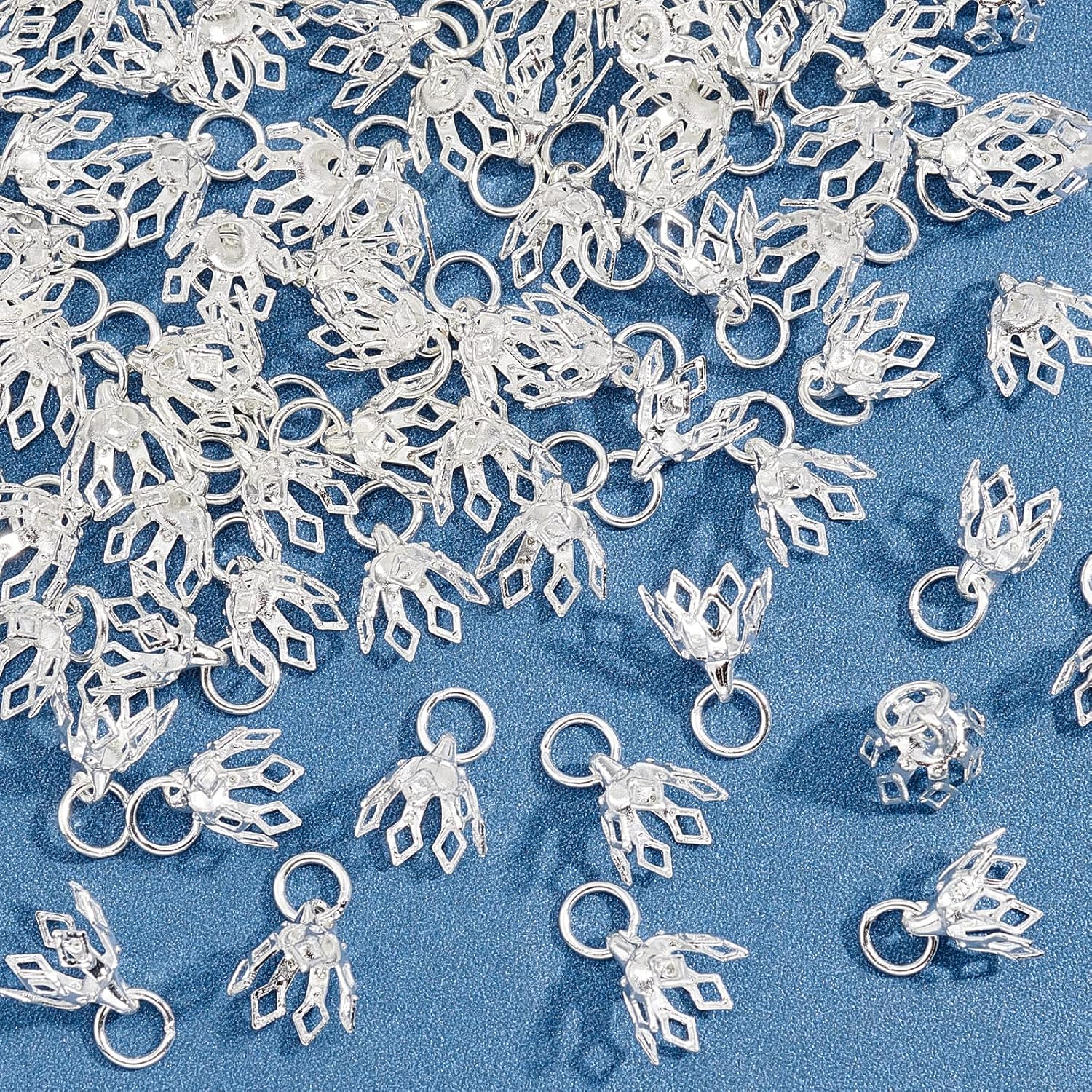 SUPERFINDINGS Hollow Flower Beads Caps Brass Bead Cap Bails End Charm Caps Loop Filigree Prong Spacer Beads for Earrings Bracelets Necklaces Jewelry