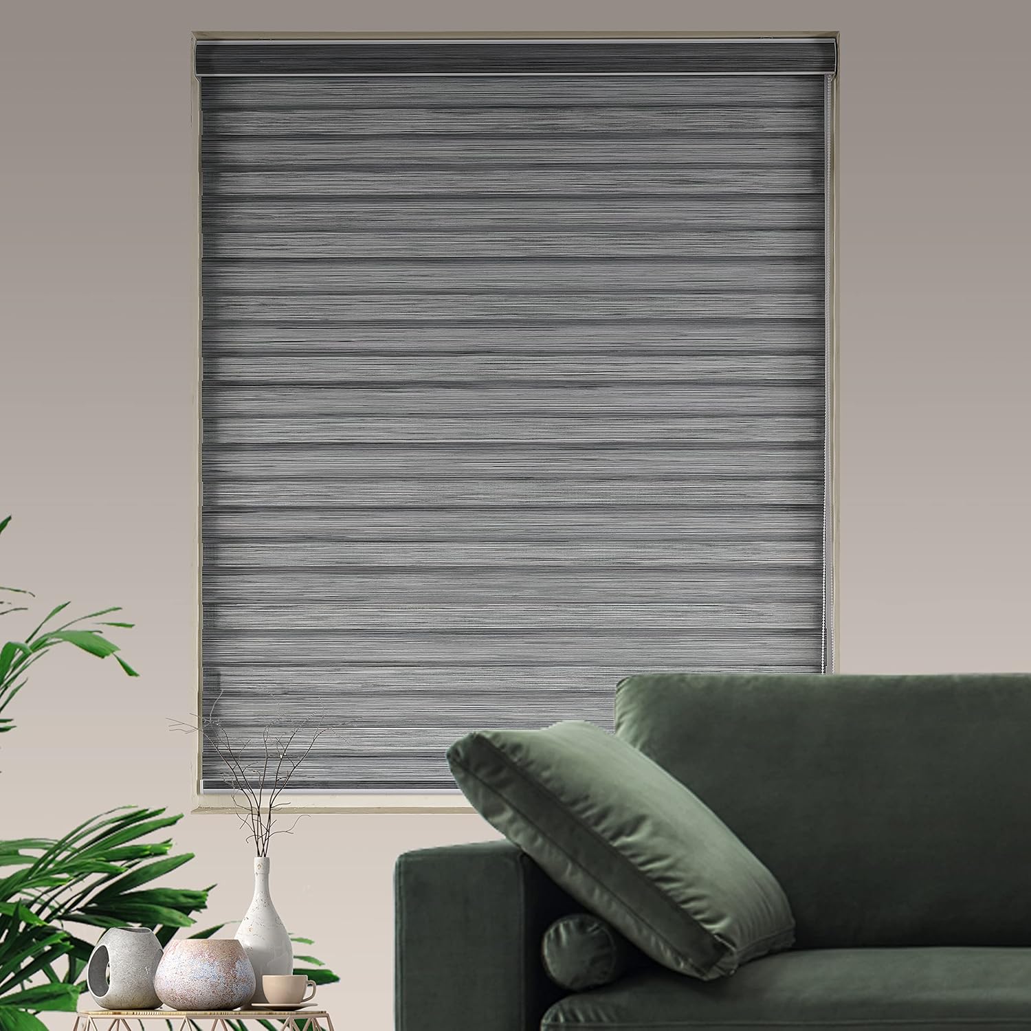 JIANGPIN TEXTILE – Persianas Zebra de doble capa y enrollables, térmicas y para filtrar la luz, para sala de estar y sótano (altura máxima 72
