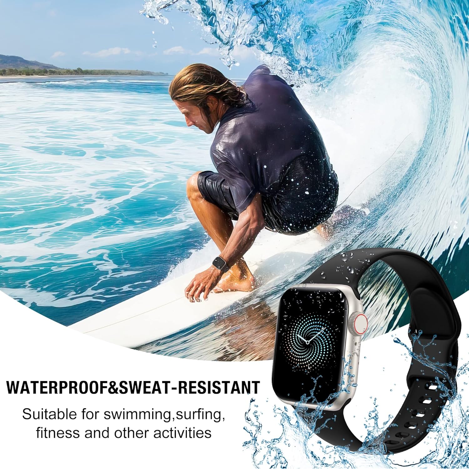 Paquete de 6 correas deportivas compatibles con Apple Watch de 1.575 pulgadas, 1.496 pulgadas, 1.614 pulgadas, 1.654 pulgadas, 1.732 pulgadas, 1.772