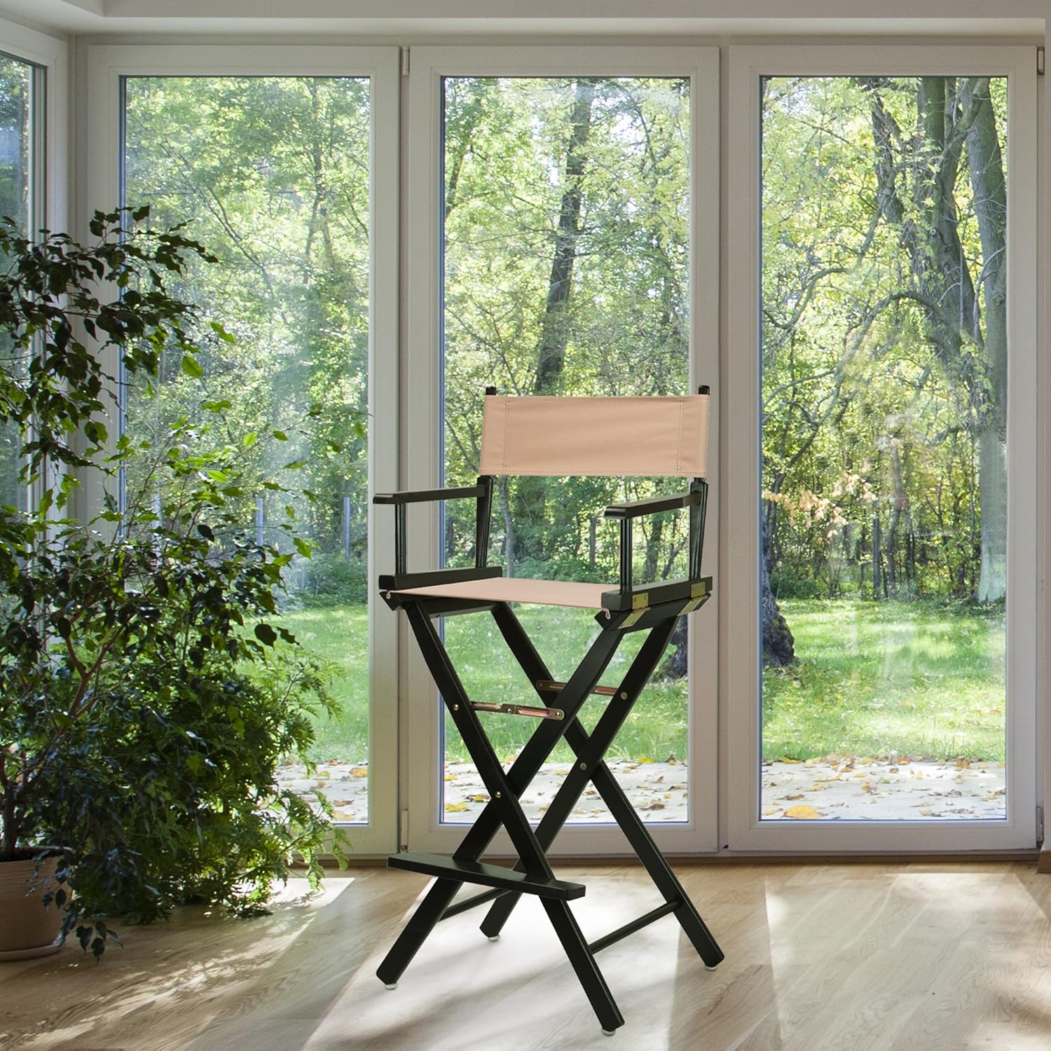Casual Home – Silla de director de 30in, marco negro, con lienzo color bronceado, altura de barra